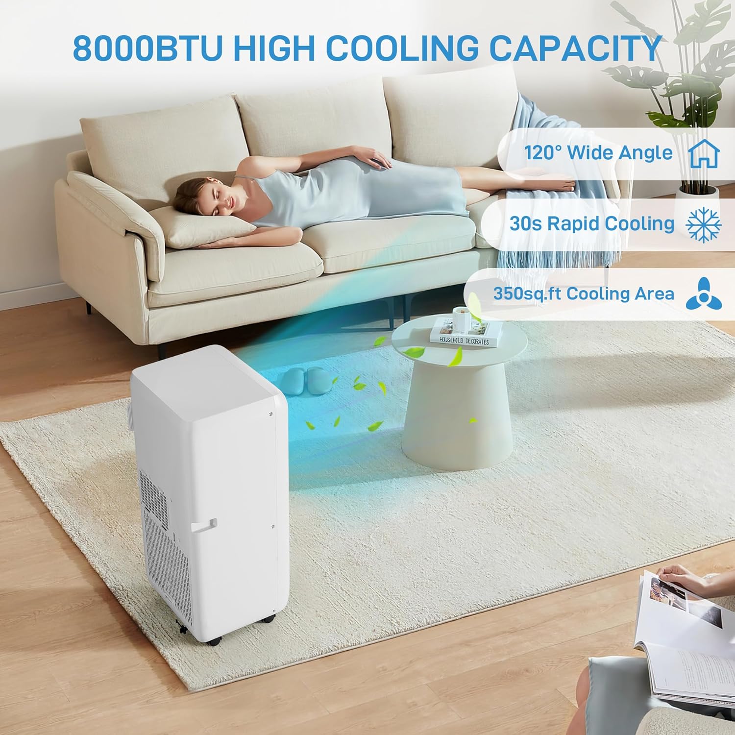 Air Conditioner Portable, 8000 BTU Portable Air Conditioner for Room up to 350sq.ft, Cooling AC Unit with Fan & Dehumidifier, Remote Control, Sleep Mode