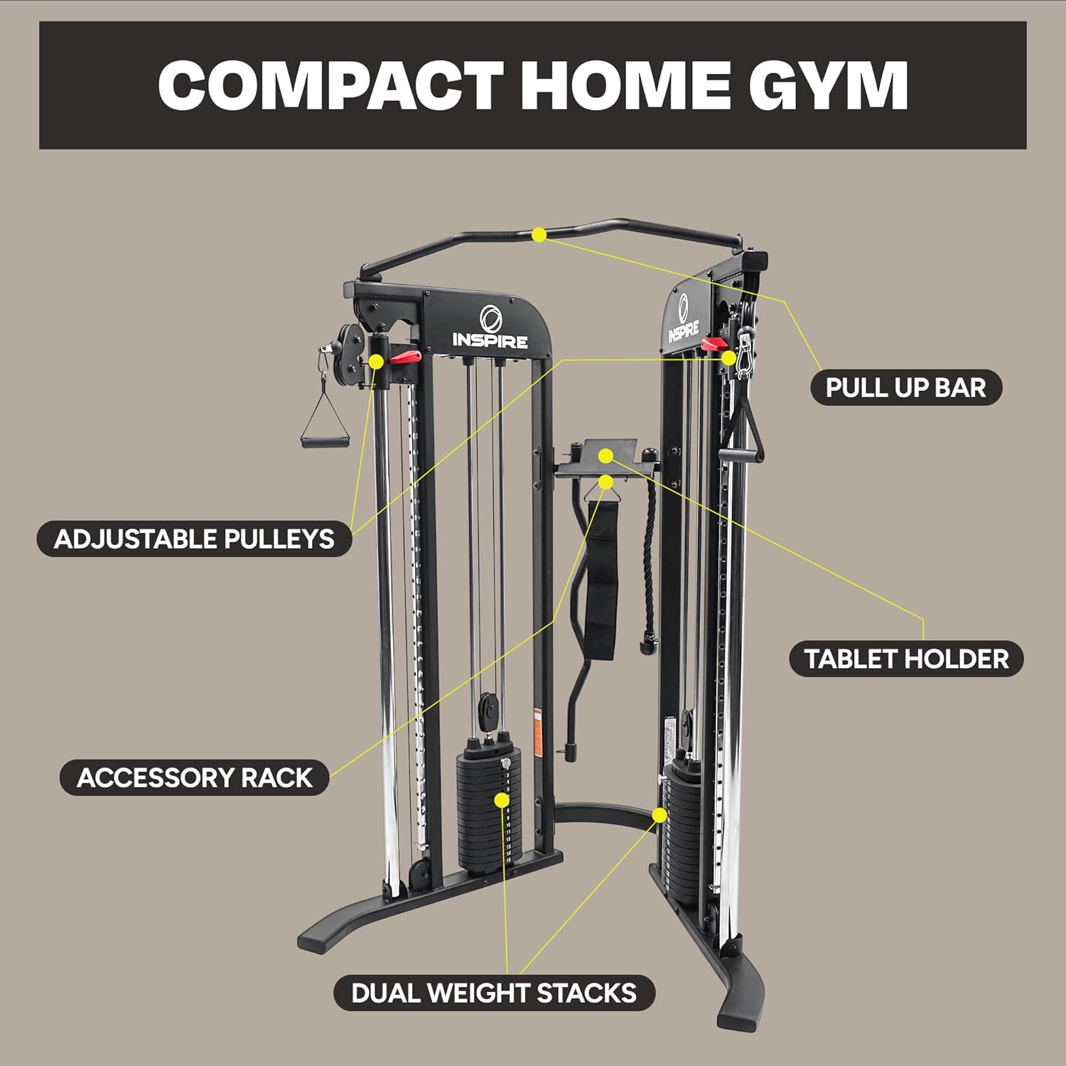 Inspire Fitness Functional Trainer - Multifunctional Cable Machine Home Gym System - At Home Gym Workout Weight Machine for Strength Training - Full Body Compact Exercise & Fitness Equipment Set