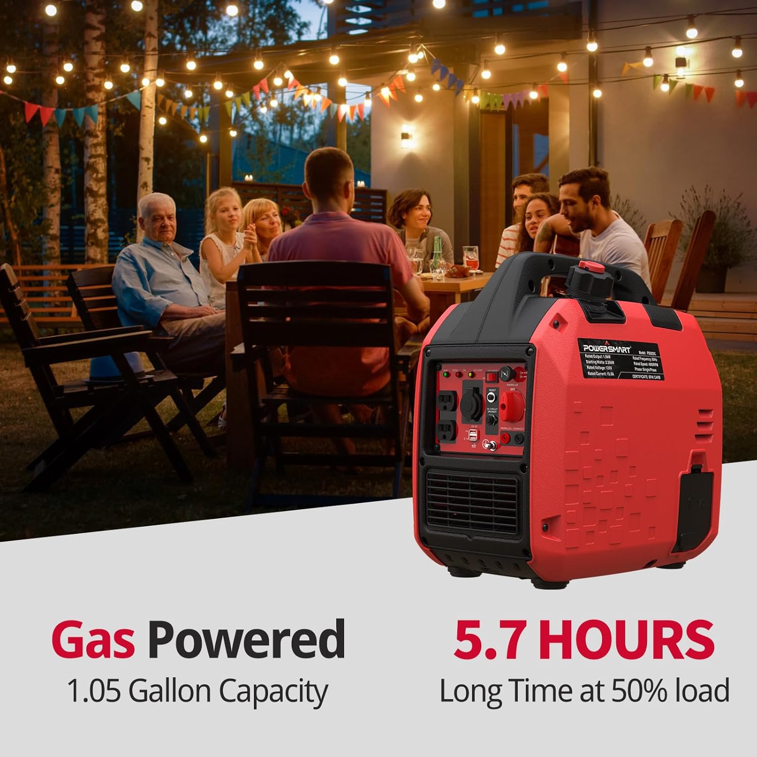 PowerSmart 2500-Watt Gas Powered Portable Inverter Generator, Super Quiet for Camping, Tailgating, Home Emergency Use, CARB Compliant 2024 Version