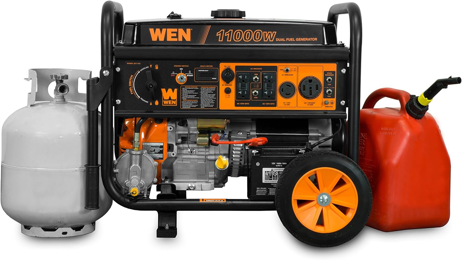 WEN DF1100T 11,000-Watt 120V/240V Dual Fuel Portable Generator with Wheel Kit and Electric Start - CARB Compliant, Black