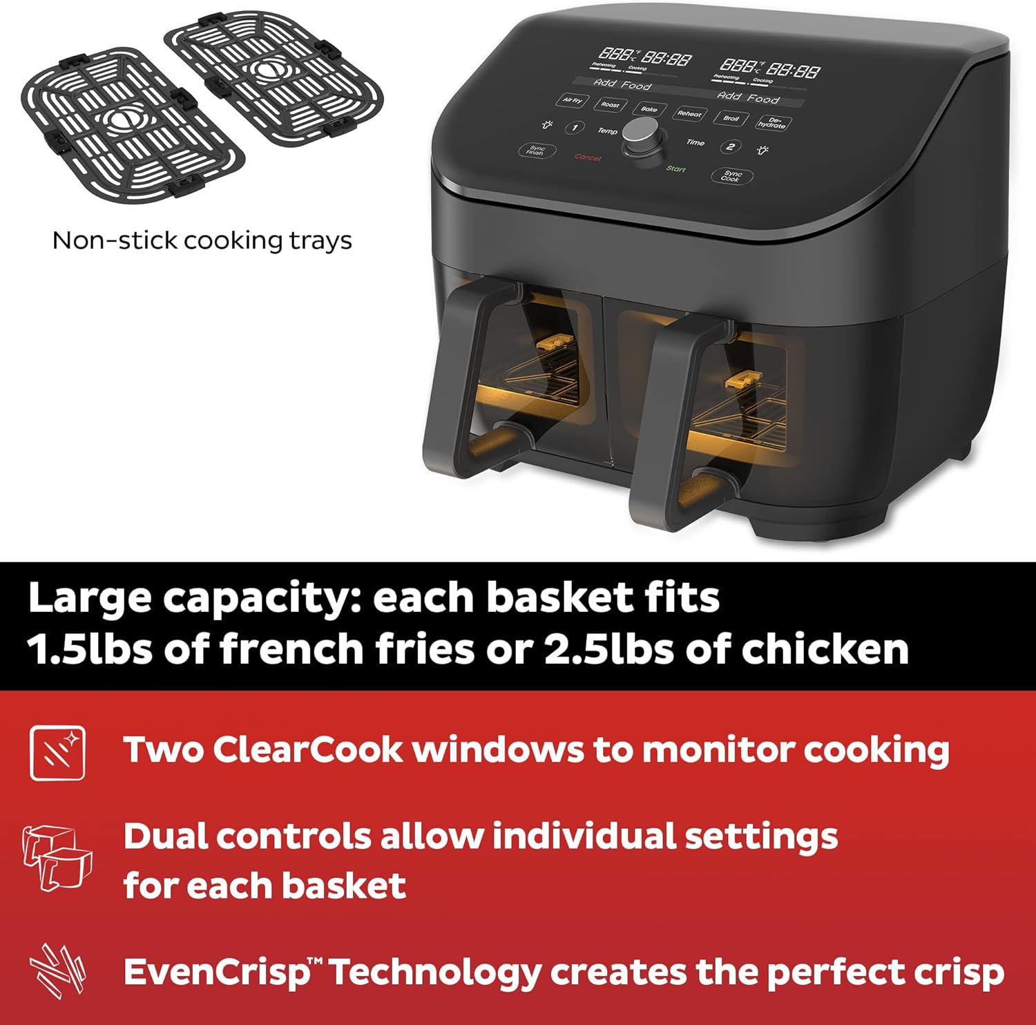 Instant Vortex Plus XL 8QT ClearCook Air Fryer, Clear Windows, Custom Programming, 8-in-1 Functions that Crisps, Broils, Roasts, Dehydrates, Bakes, Reheats, from the Makers of Instant Pot, Black