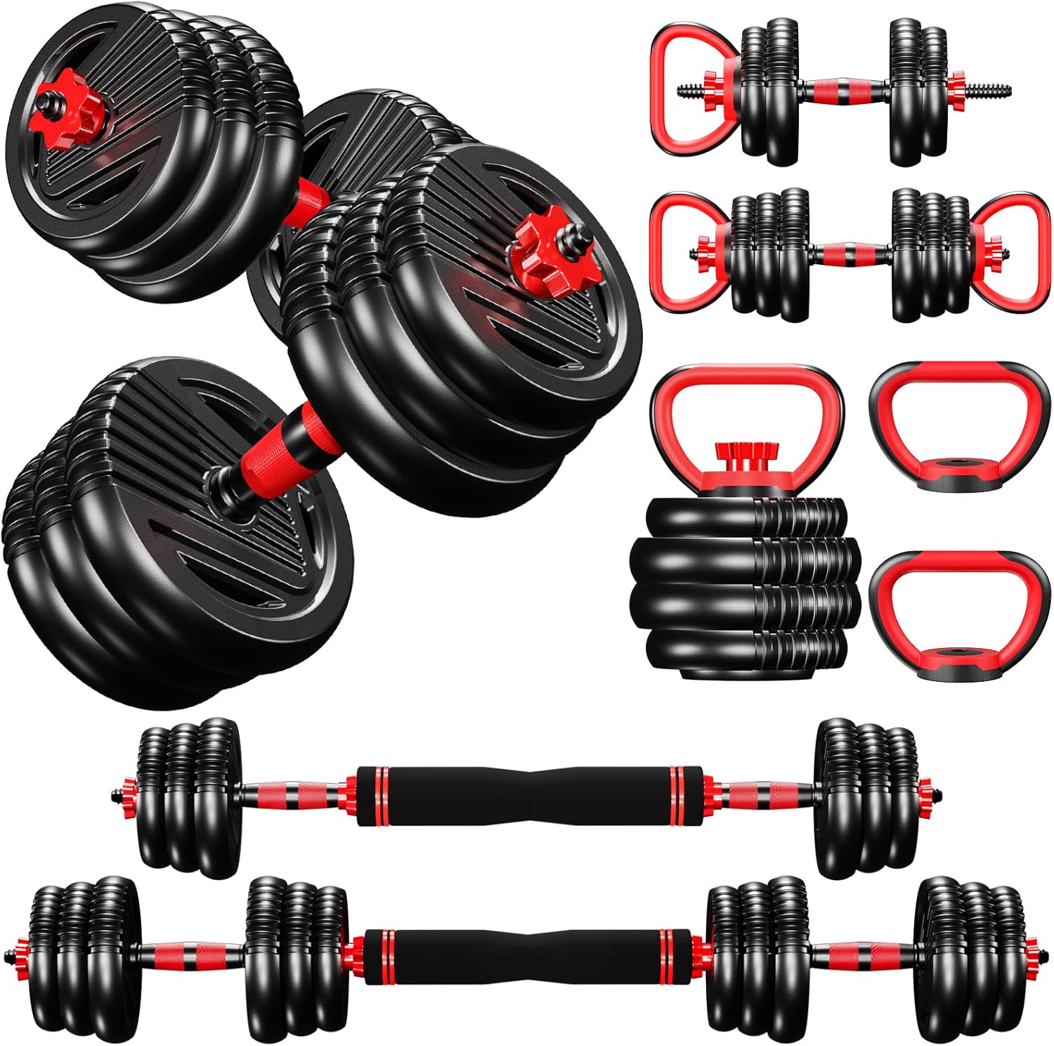 4-in-1 Adjustable Weight Dumbbell Set - Premium Home Gym Equipment with Dumbbell, Barbell, Kettlebell, Push-Up Modes - Ergonomic, Safe, and Compact for Total Body Workouts