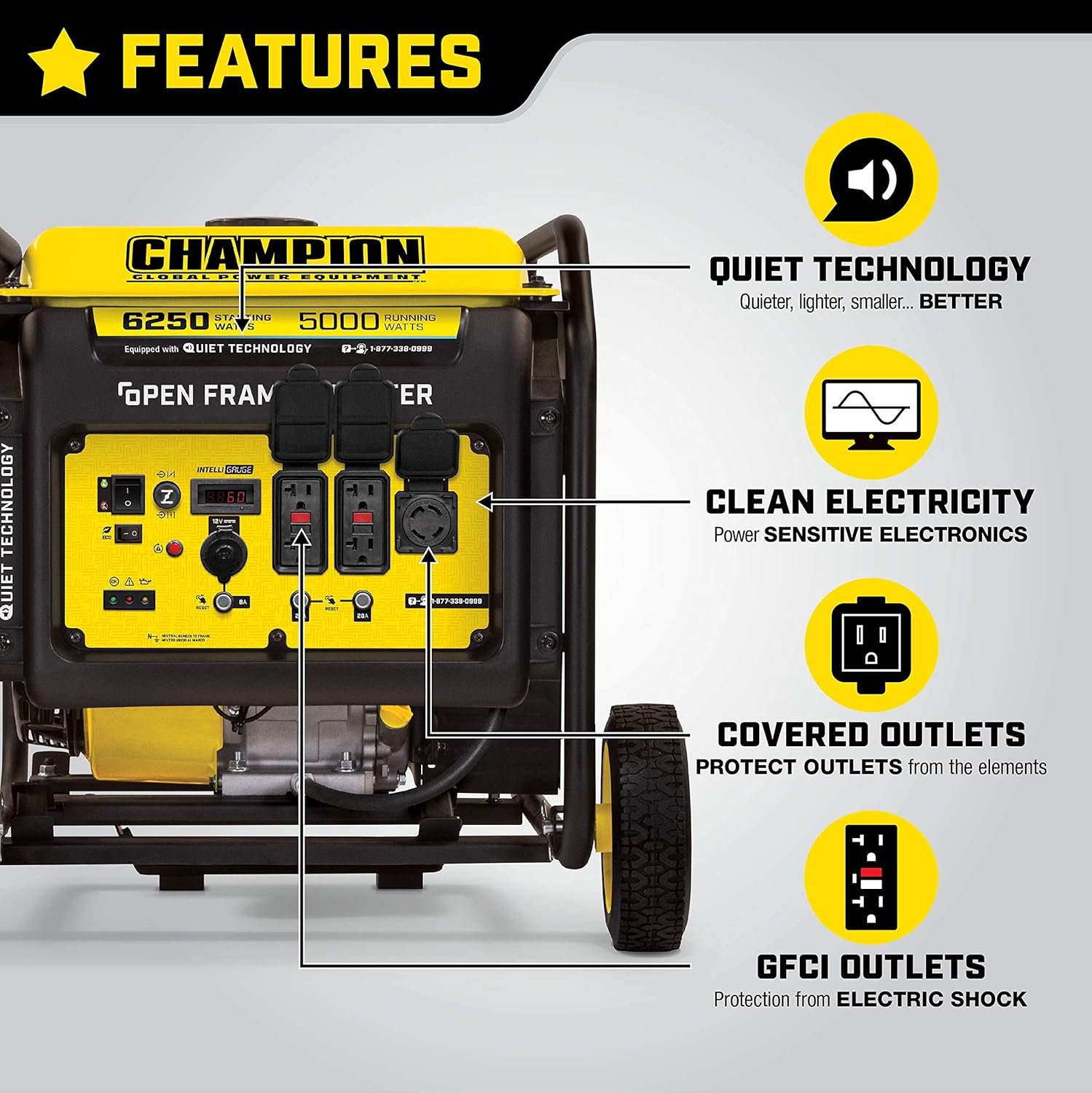 Champion Power Equipment 6250-Watt Portable Open Frame Inverter Generator with Quiet Technology