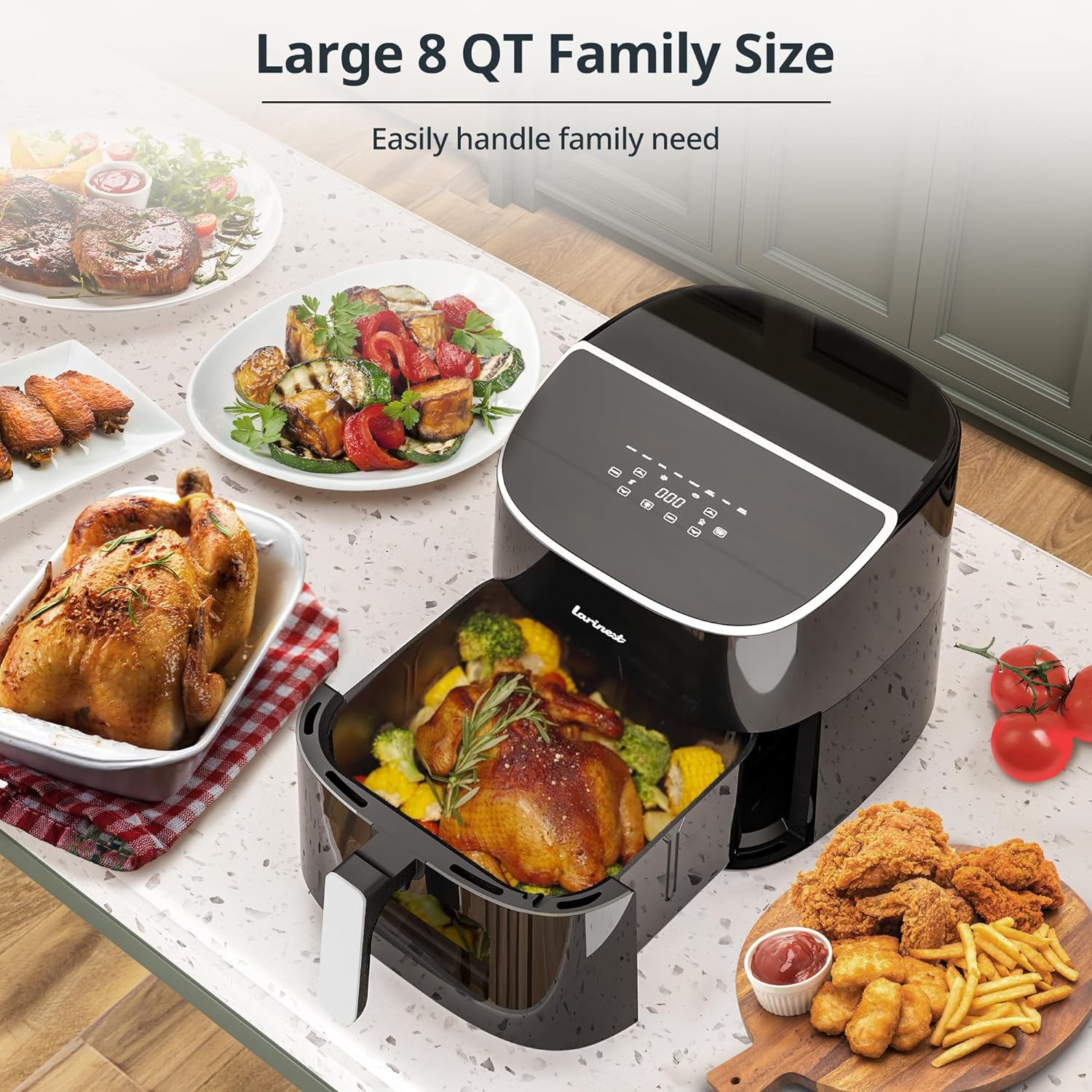 Air Fryer 8Qt Plus Oilless 8-in-1 Family Size AirFryer,Easy Viewing Window and Fast Healthy cooking,Dishwasher-Safe Basket,Digital Touchscreen,Quiet, AF701, Black