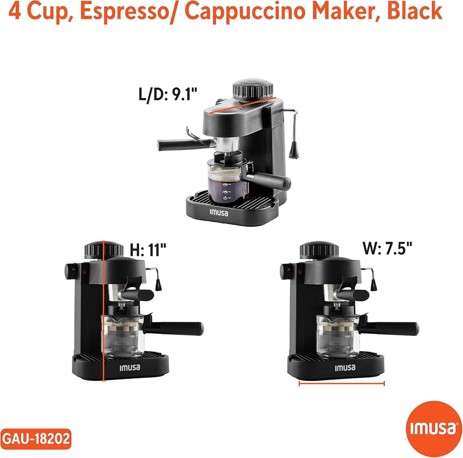 IMUSA USA GAU-18202 4 Cup Espresso/Cappuccino Maker,Black