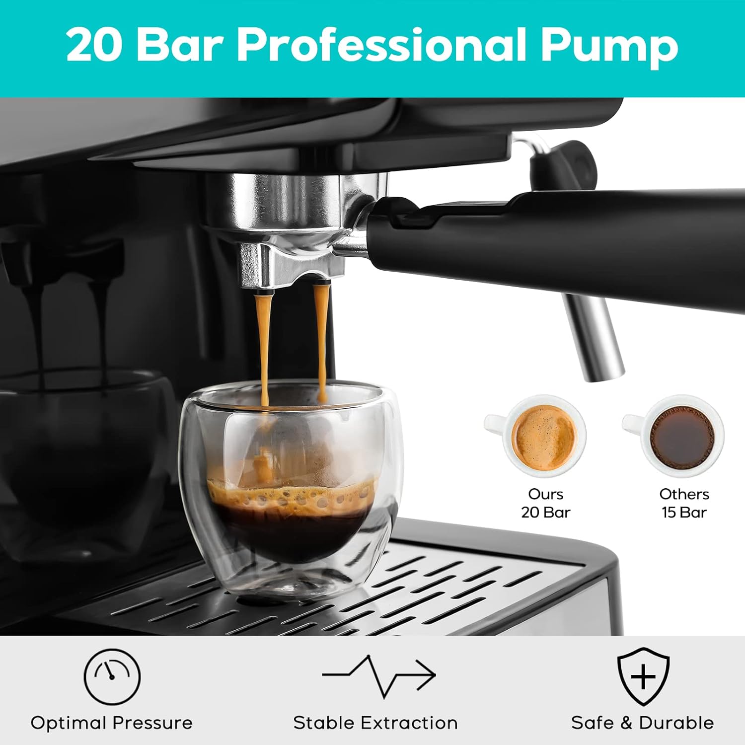 CASABREWS 20 Bar Espresso Machine, Coffee Maker with Steam Milk Frother, Professional Espresso Maker and Cappuccino Machine with 50oz Removable Water Tank, Gift for Men Women