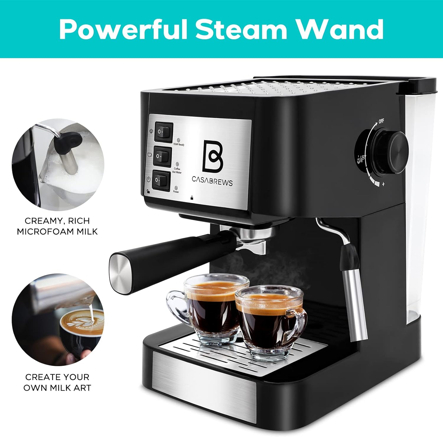 CASABREWS 20 Bar Espresso Machine, Coffee Maker with Steam Milk Frother, Professional Espresso Maker and Cappuccino Machine with 50oz Removable Water Tank, Gift for Men Women