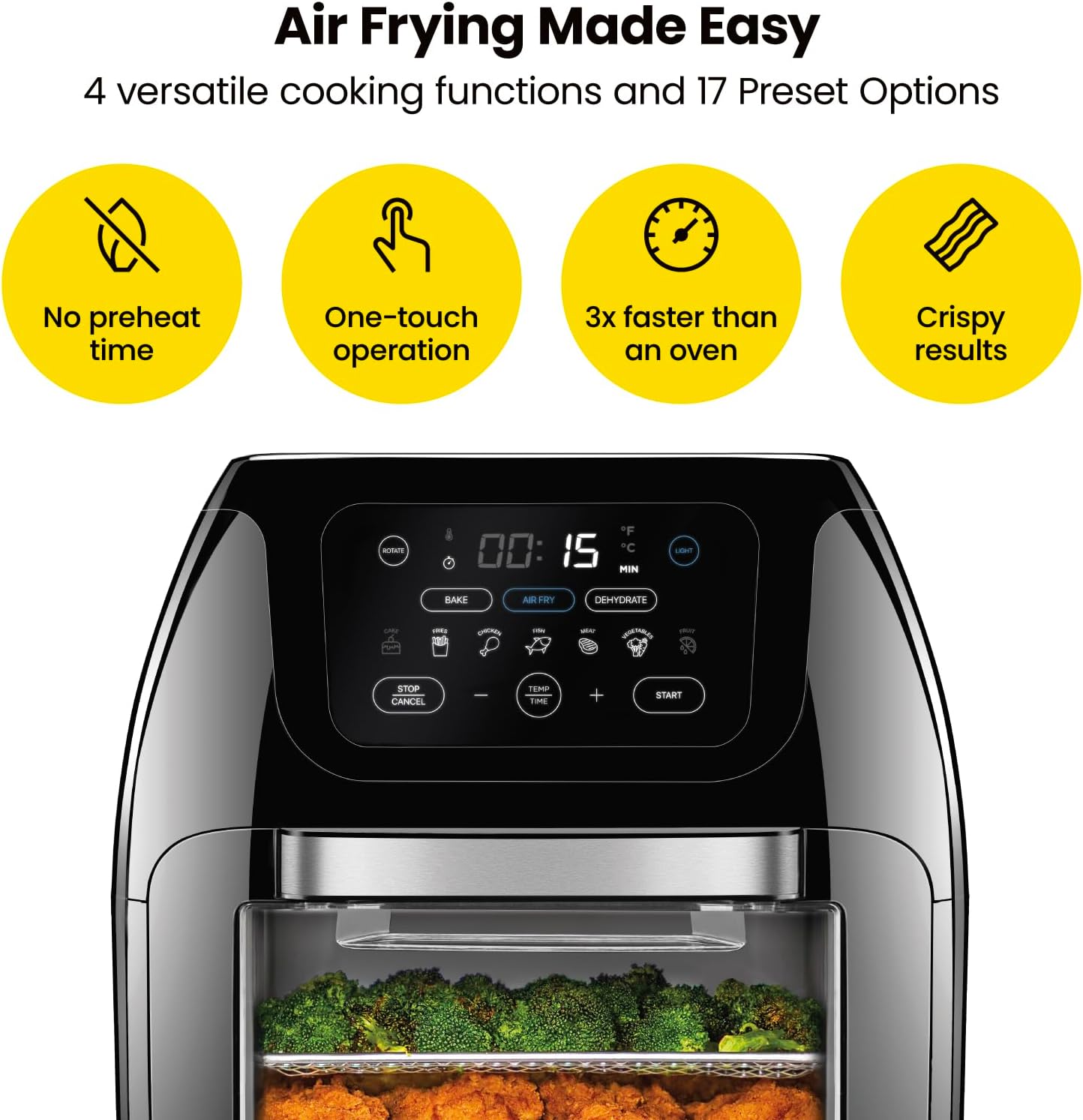 CHEFMAN Multifunctional Digital Air Fryer+ Rotisserie, Dehydrator, Convection Oven, 17 Touch Screen Presets Fry, Roast, Dehydrate, Bake, XL 10L Family Size, Auto Shutoff, Large Easy-View Window, Black