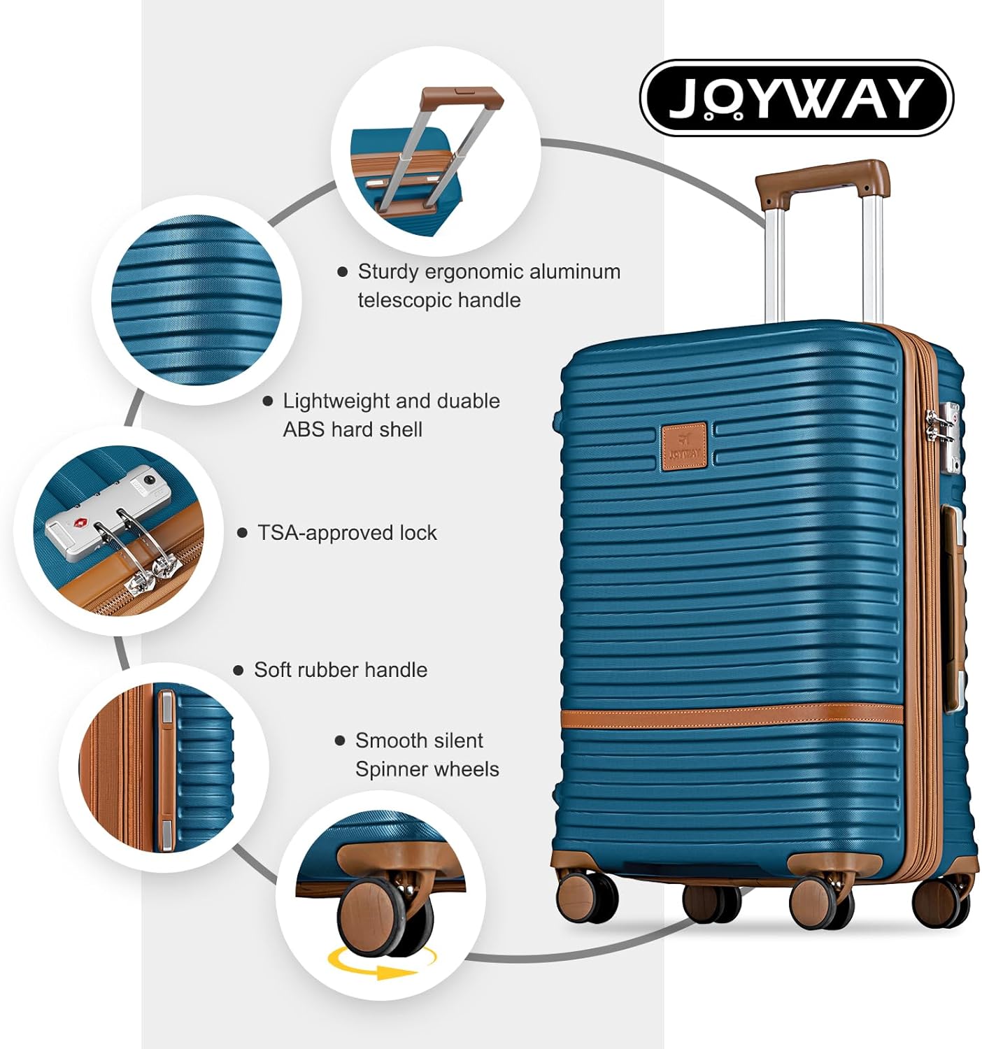 Joyway Luggage Set 3 Piece Suitcase Sets with Spinner Wheel,Hardside Expandable Travel Laggage with TSA Lock (20/24/28 Navy Blue