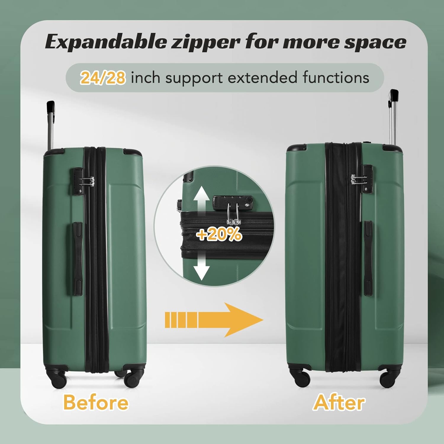 Merax Luggage Expandable Lightweight Spinner Suitcase with Corner Guards (Green1), 3-Piece Set (20/24/28)