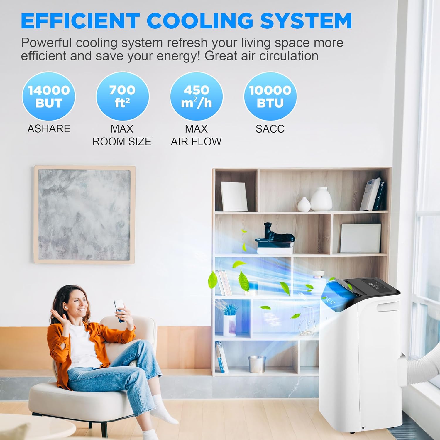 14000 BTU Portable Air Conditioners with Remote Control, 3-in-1 Free Standing Cooling AC Unit with Fan & Dehumidifier, Cools Room up to 700 sq.ft, Smart/Sleep Mode,3 Speed,Auto Swing,24H Timer