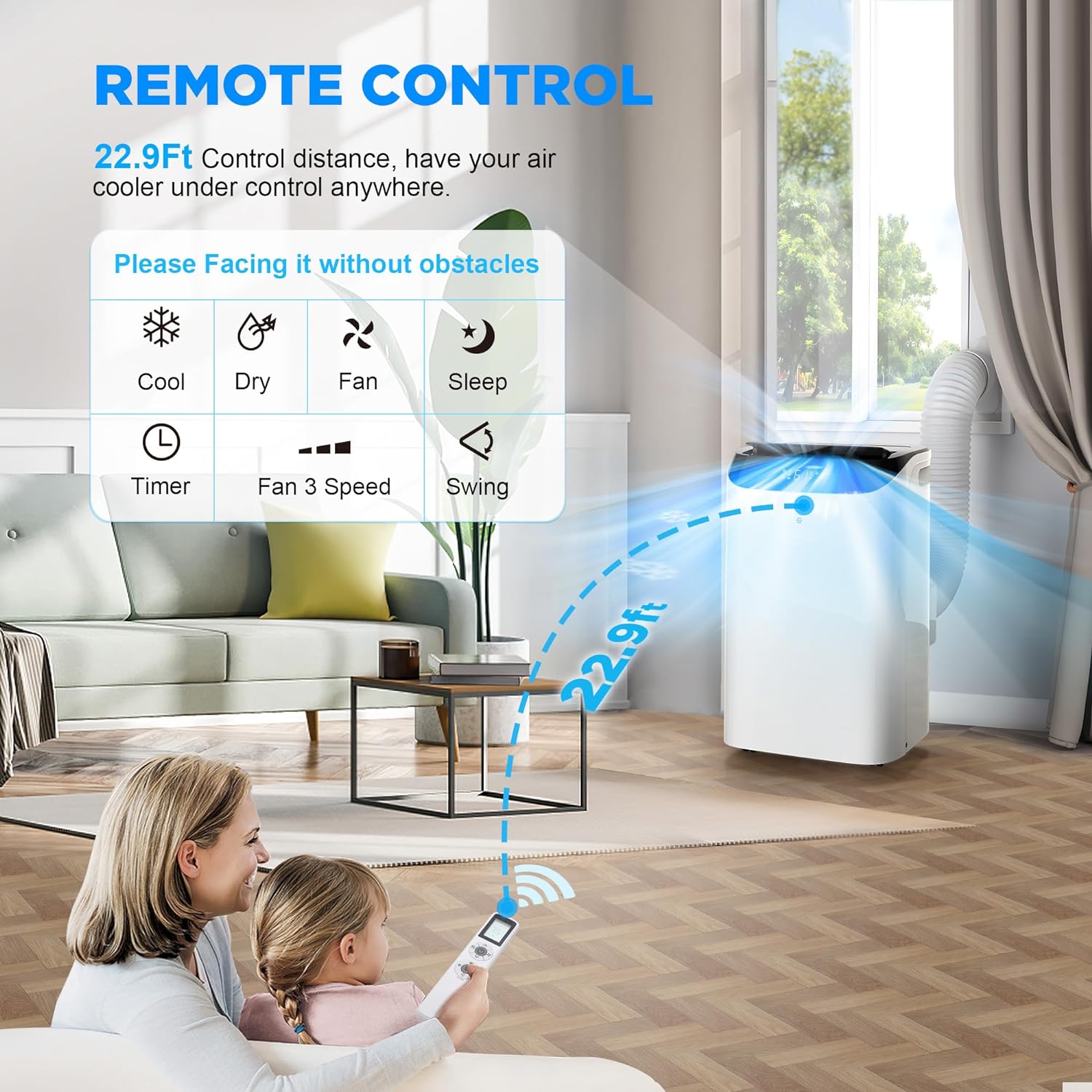 14000 BTU Portable Air Conditioners with Remote Control, 3-in-1 Free Standing Cooling AC Unit with Fan & Dehumidifier, Cools Room up to 700 sq.ft, Smart/Sleep Mode,3 Speed,Auto Swing,24H Timer