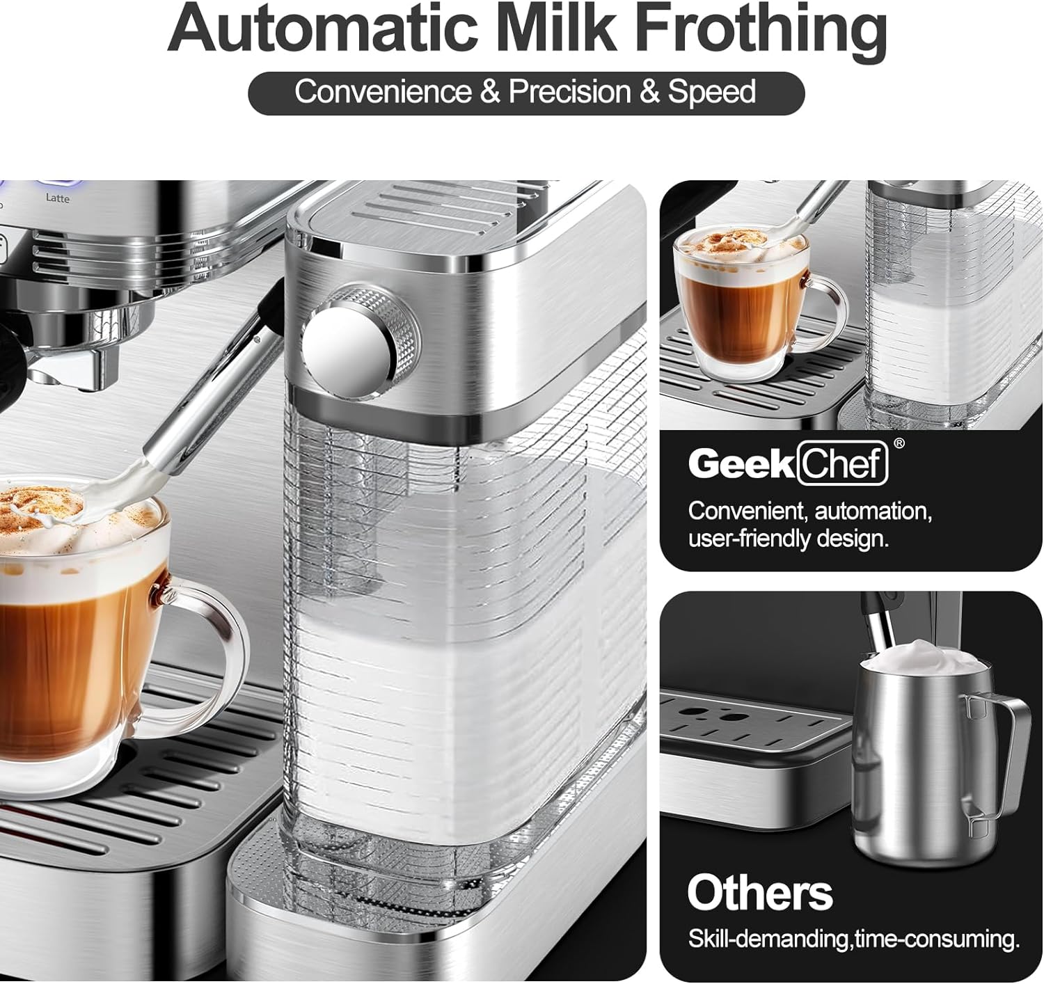 Geek Chef Espresso and Cappuccino Machine with Automatic Milk Frother, Stainless Steel Espresso Coffee Machine with Removable Water Tank, Prefect Gift for Dad Mom