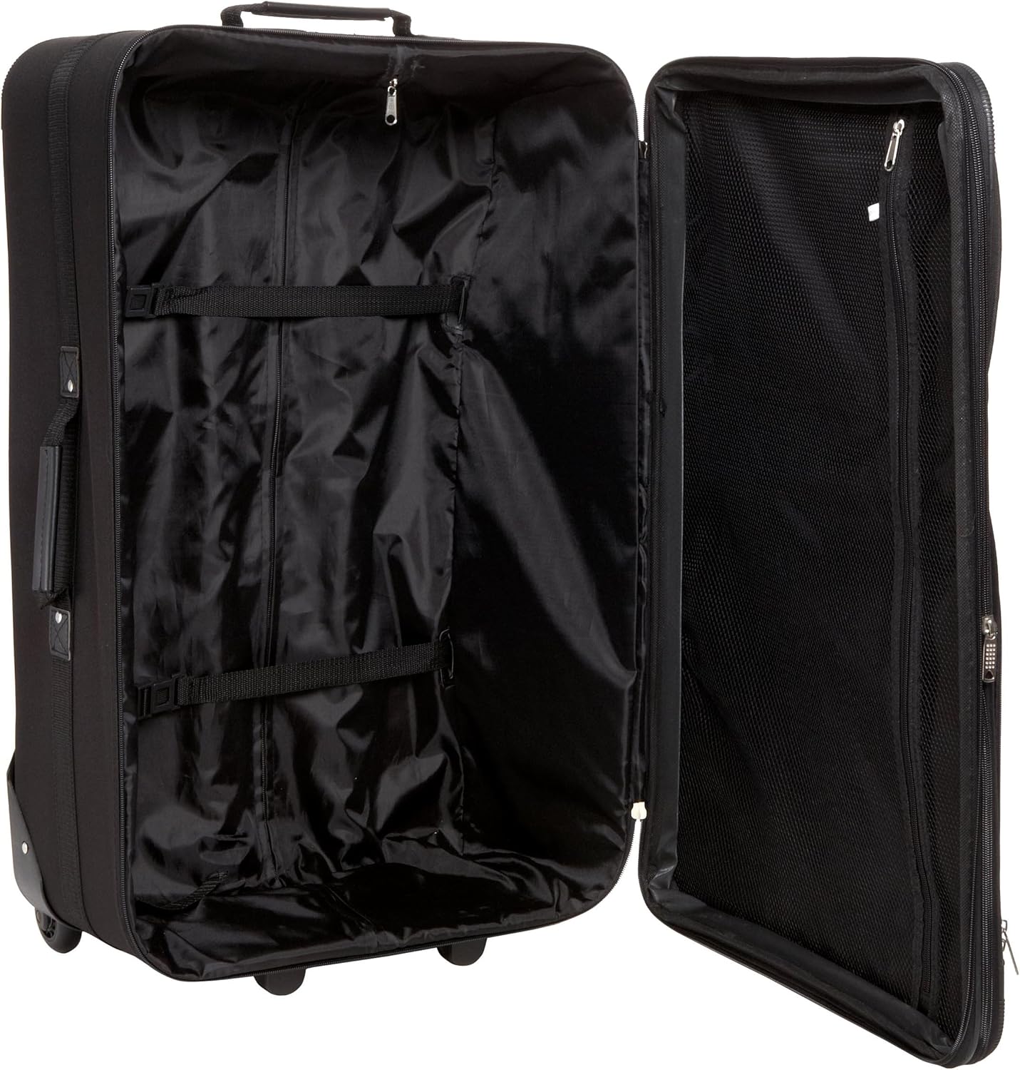 Rockland Journey Softside Upright Luggage Set,Expandable, Lightweight, Black, 4-Piece (14/19/24/28)