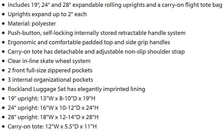 Rockland Journey Softside Upright Luggage Set,Expandable, Lightweight, Black, 4-Piece (14/19/24/28)