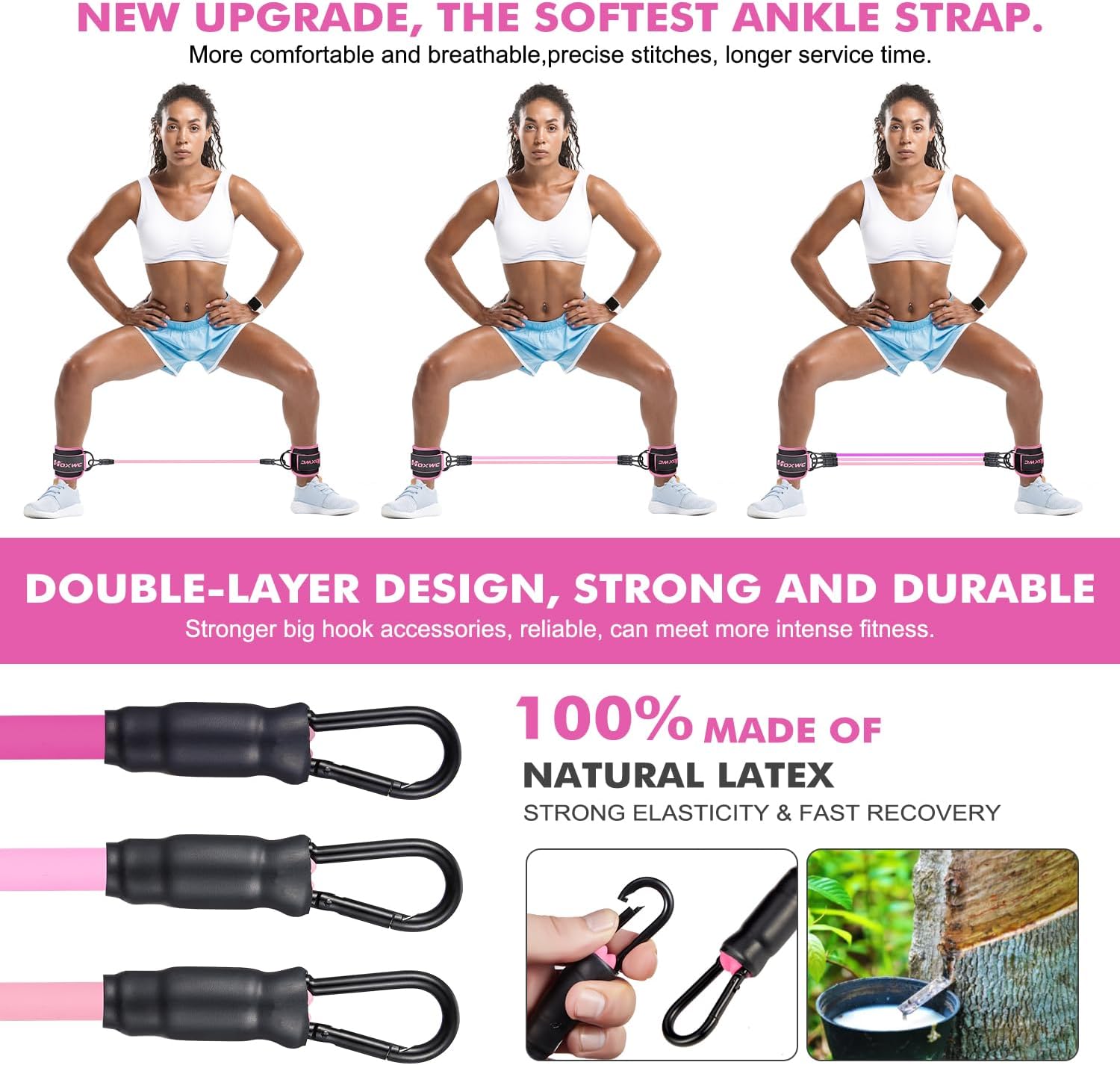 Ankle Resistance Bands with Cuffs, Ankle Bands for Working Out, Ankle Resistance Band for Leg, Booty Workout Equipment for Kickbacks Hip Fitness Training, Exercise Bands for Butt Lift Women