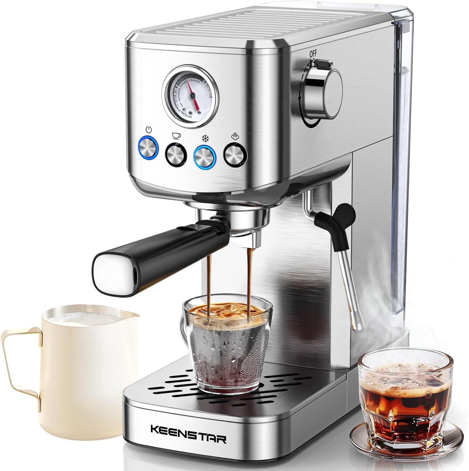 Espresso Machine, 20 Bar Cold Brew Espresso Maker, 1350W Coffee Machine with Milk Frother Steam Wand, 41oz Removable Water Tank for Cappuccino, Latte, Gifts for Coffee Lover, Stainless Steel