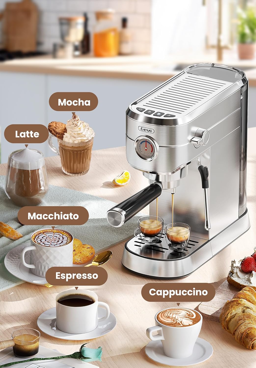 Gevi Espresso Machine 20 Bar, Professional Espresso Maker with Milk Frother, Compact Espresso Coffee Machines for Cappuccino, Latte, Commercial Espresso Machines & Coffee Makers, Gift for Coffee Lover