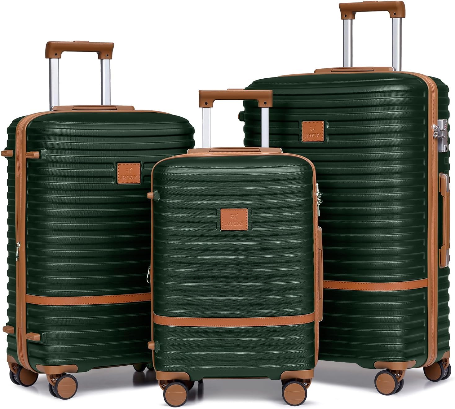 Joyway Luggage Set 3 Piece Suitcase Sets with Spinner Wheel,Lightweight Hardside Expandable Travel Laggage with TSA Lock (20/24/28 Green brown NEW