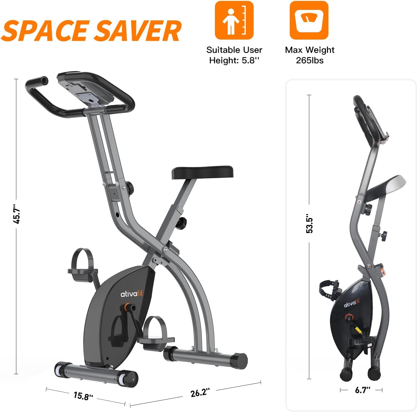 ATIVAFIT Exercise Bike Foldable Fitness Indoor Stationary Bike Magnetic 3 in 1 Upright Recumbent Exercise Bike for Home Workout