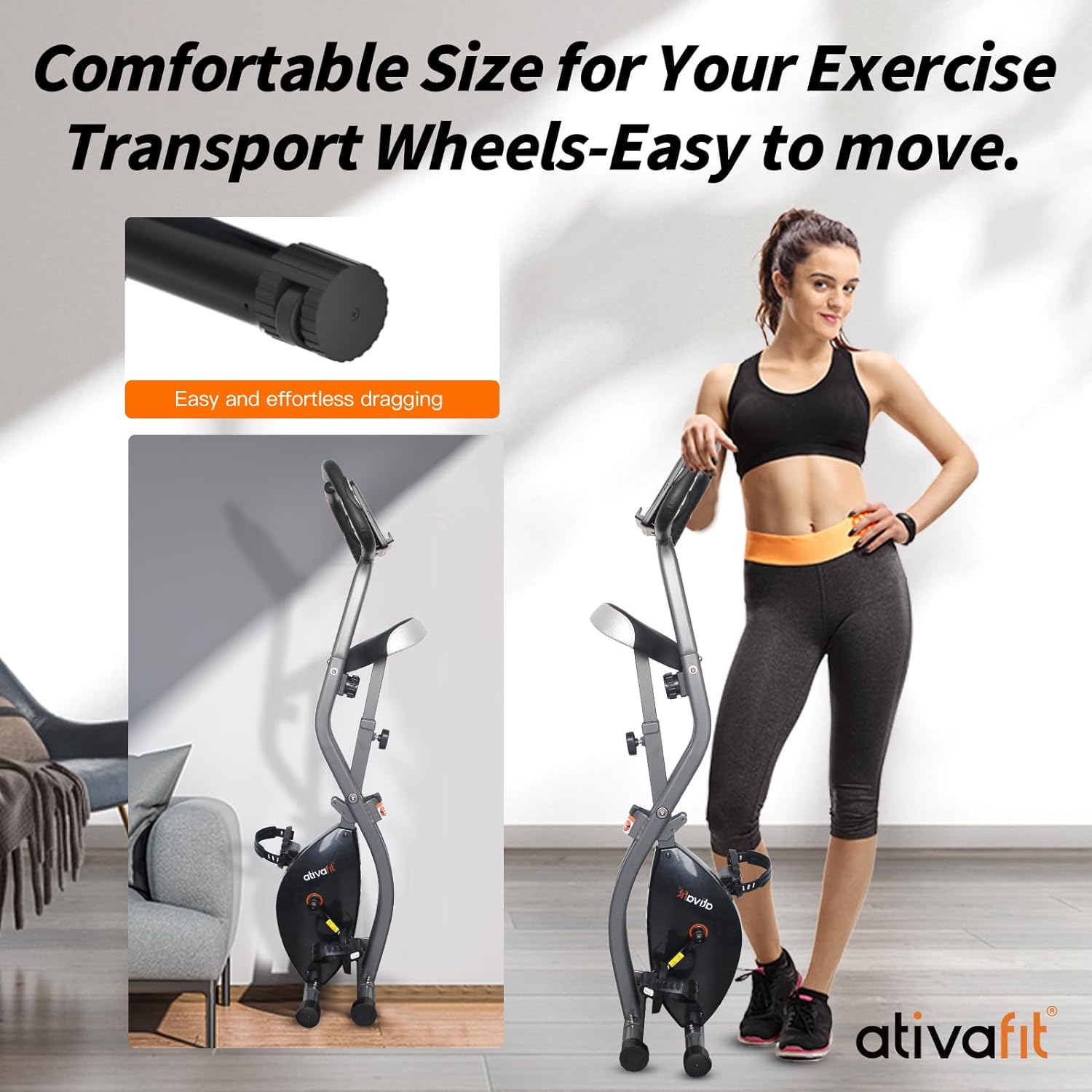 ATIVAFIT Exercise Bike Foldable Fitness Indoor Stationary Bike Magnetic 3 in 1 Upright Recumbent Exercise Bike for Home Workout