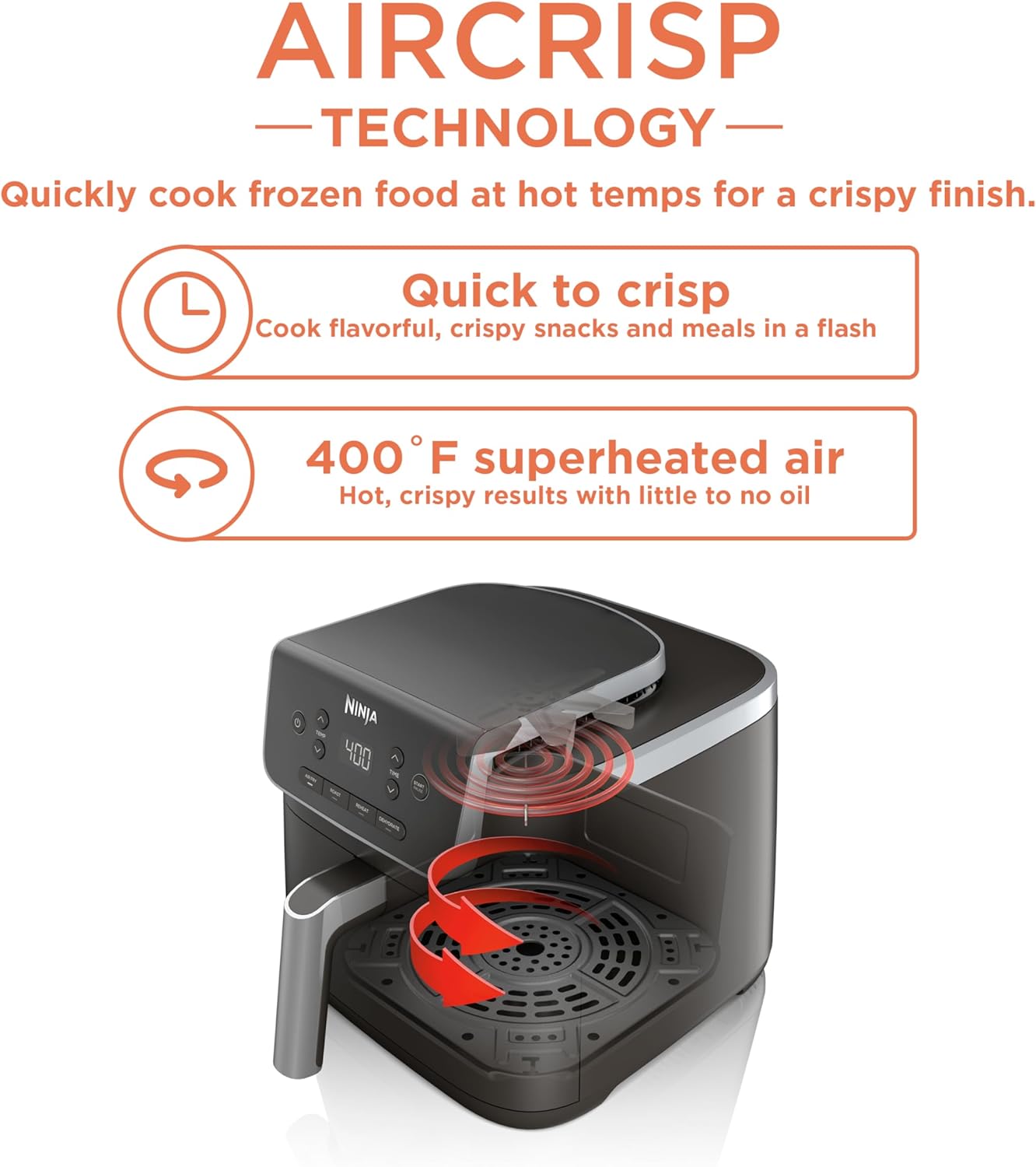 Ninja Air Fryer Pro 4-in-1 with 5 QT Capacity, Air Fry, Roast, Reheat, Dehydrate, Air Crisp Technology with 400F for hot, crispy results in just minutes, Nonstick Basket & Crisper Plate, Grey, AF141