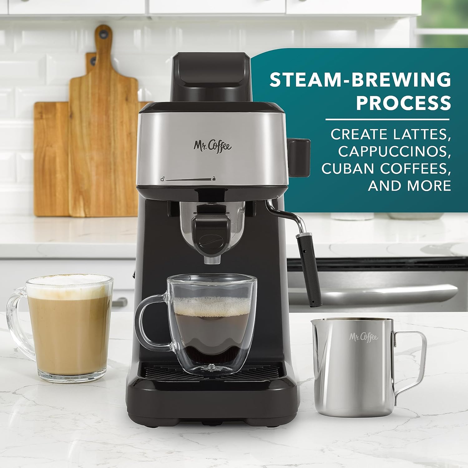 Mr. Coffee Steam Espresso Maker with Stainless Steel Frothing Pitcher