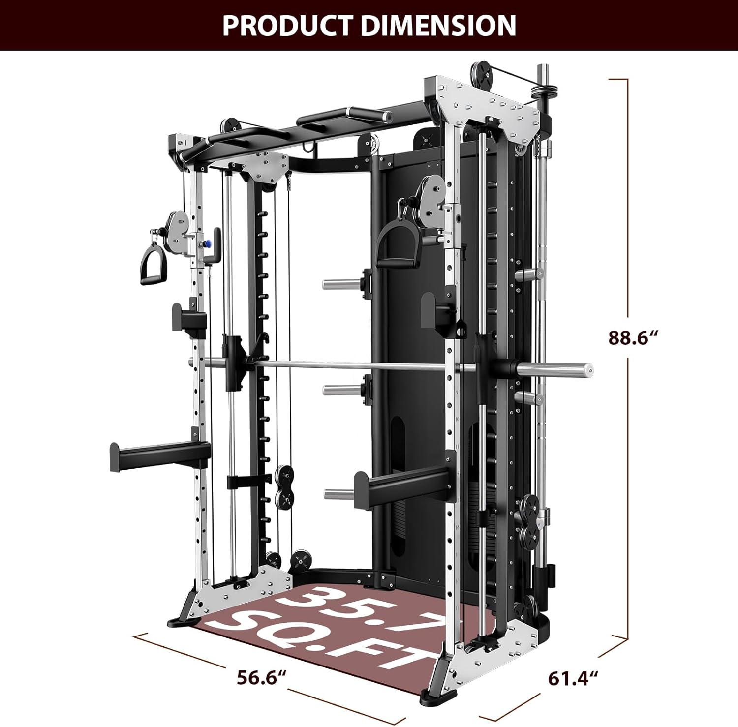 Home Gym Smith Machine, 2200LBS Power Cage Squat Rack with Olympic Bar, 396LBS Integrated Weight Plates Cable Crossover Machine, Optional Adjustable Weight Bench & Cable Attachment