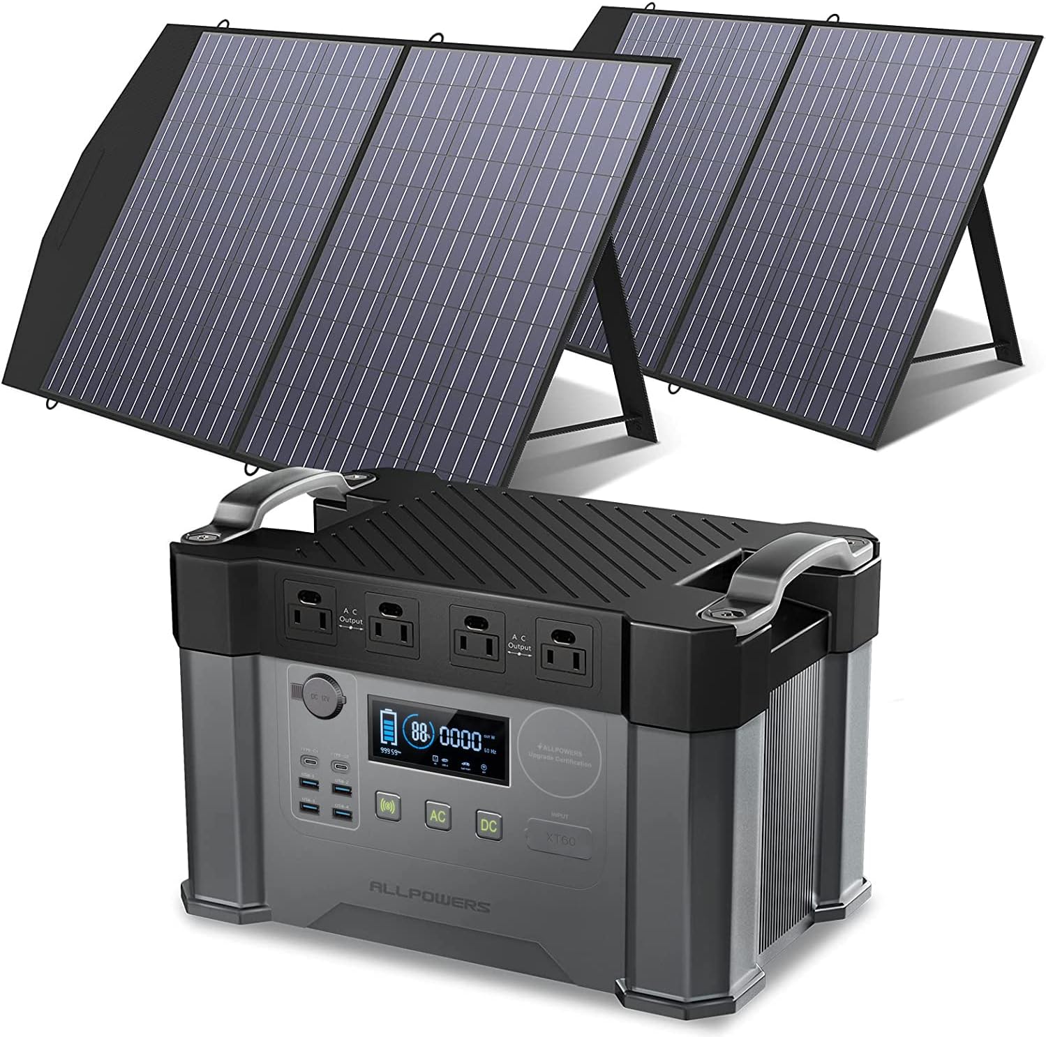 ALLPOWERS S2000 1500Wh Solar Generator with Solar Panels included 2000W Portable Power Station with 2 Foldable Solar Panels 100W for Battery Backup Electric Vehicle RV Emergency