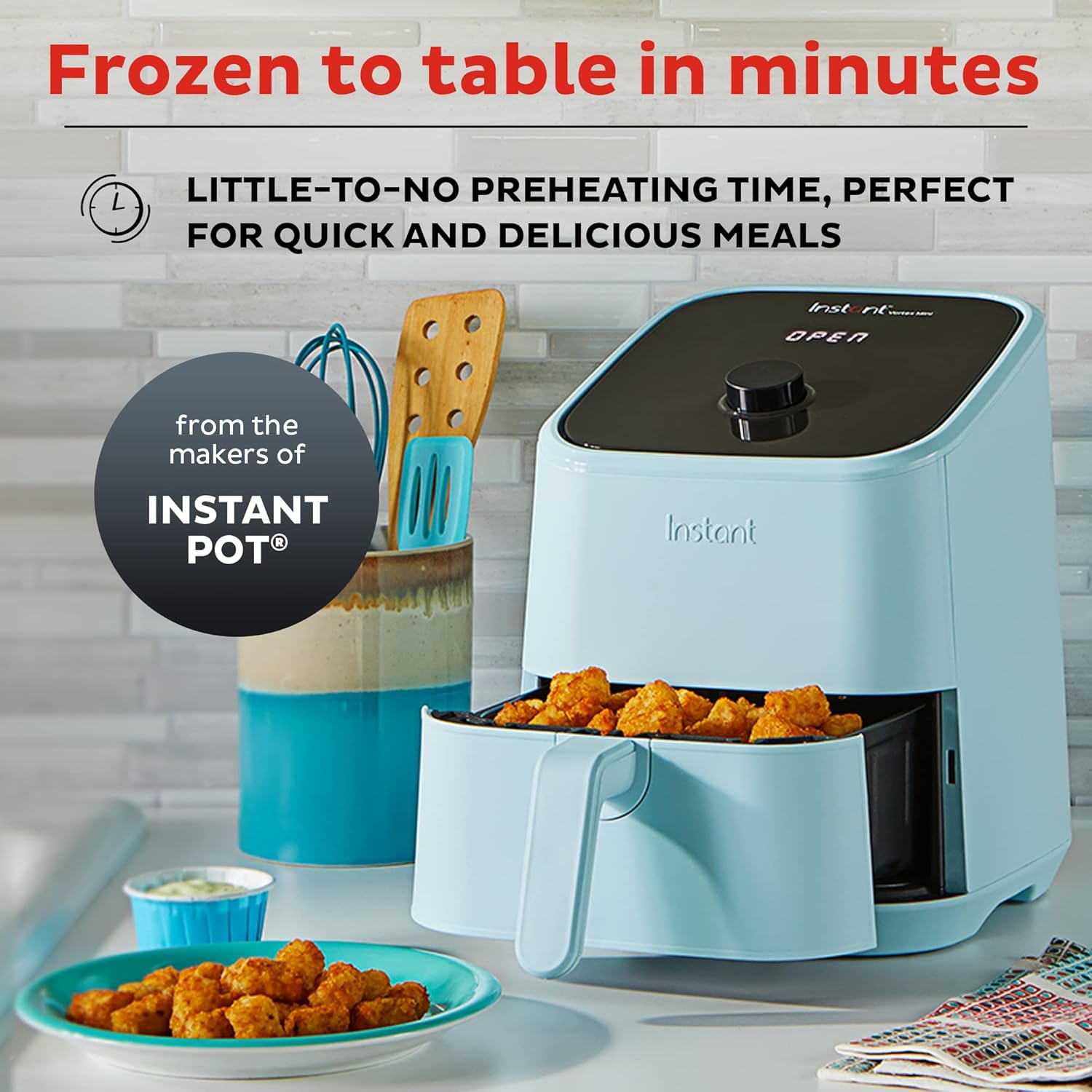 Instant Vortex 2QT Mini Air Fryer, Small Air fryer that Crisps, Reheats, Bakes, Roasts for Quick Easy Meals, Includes over 100 In-App Recipes, is Dishwasher-Safe, from the Makers of Instant Pot, Aqua