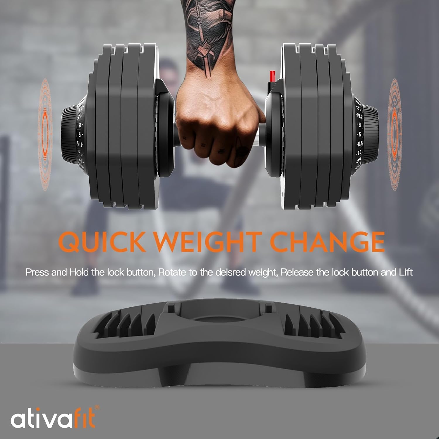 Ativafit 27.5 LBS/66LBS/88LBS Adjustable Dumbbell Set with Anti-slip Handle 12 In 1 Quick Dial Adjustment Weights With Safety Locking Button Space Saving Strength Training for Full Body Home Gym Workout