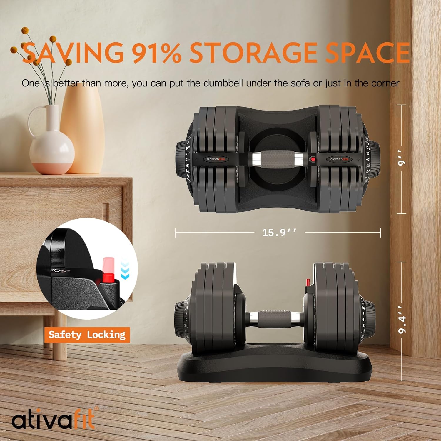 Ativafit 27.5 LBS/66LBS/88LBS Adjustable Dumbbell Set with Anti-slip Handle 12 In 1 Quick Dial Adjustment Weights With Safety Locking Button Space Saving Strength Training for Full Body Home Gym Workout