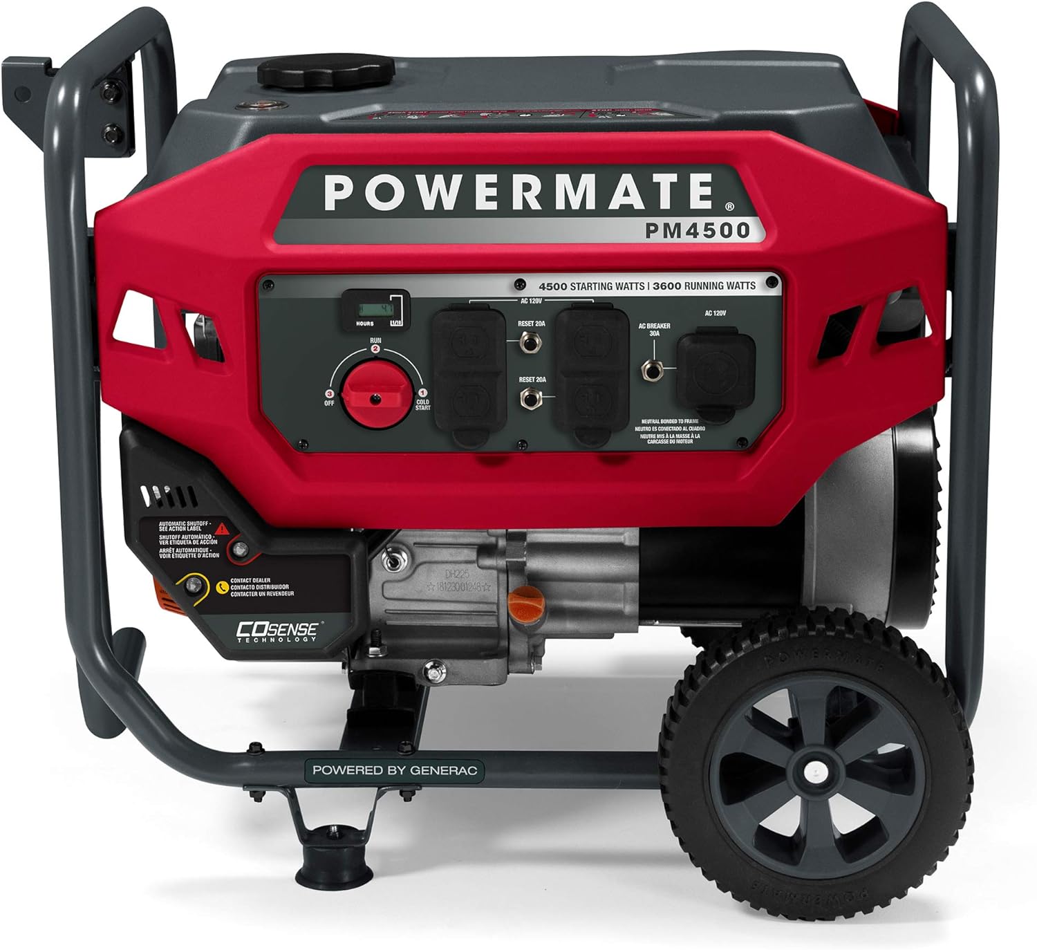 Powermate PM4500 4,500-Watt Gas-Powered Portable Open Frame Generator - COsense Technology - Quiet Operation - Ideal for Home, Camping, RV and Outdoor Activites - Engine Powered by Generac - Red/Black