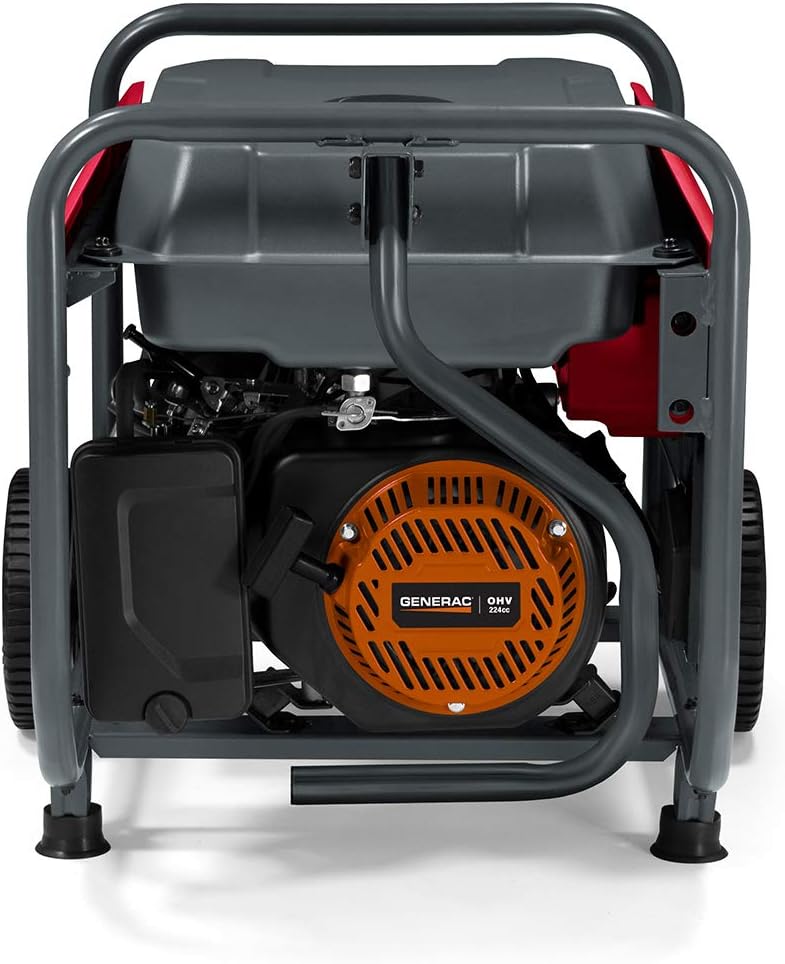 Powermate PM4500 4,500-Watt Gas-Powered Portable Open Frame Generator - COsense Technology - Quiet Operation - Ideal for Home, Camping, RV and Outdoor Activites - Engine Powered by Generac - Red/Black