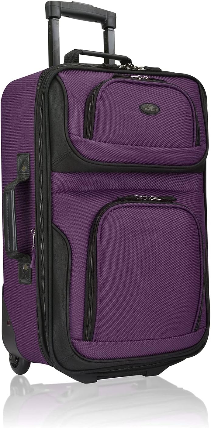 U.S. Traveler Rio Lightweight Carry-On Suitcase 20" Softside Expandable Design, Durable, Business and Travel, Purple, Set