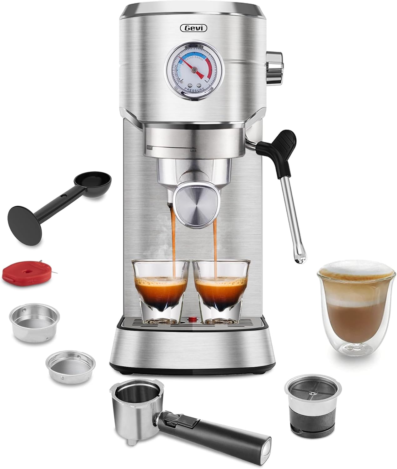 Gevi Espresso Machine 20 Bar, Professional Espresso Maker with Milk Frother, Compact Espresso Coffee Machines for Cappuccino, Latte, Commercial Espresso Machines & Coffee Makers, Gift for Coffee Lover