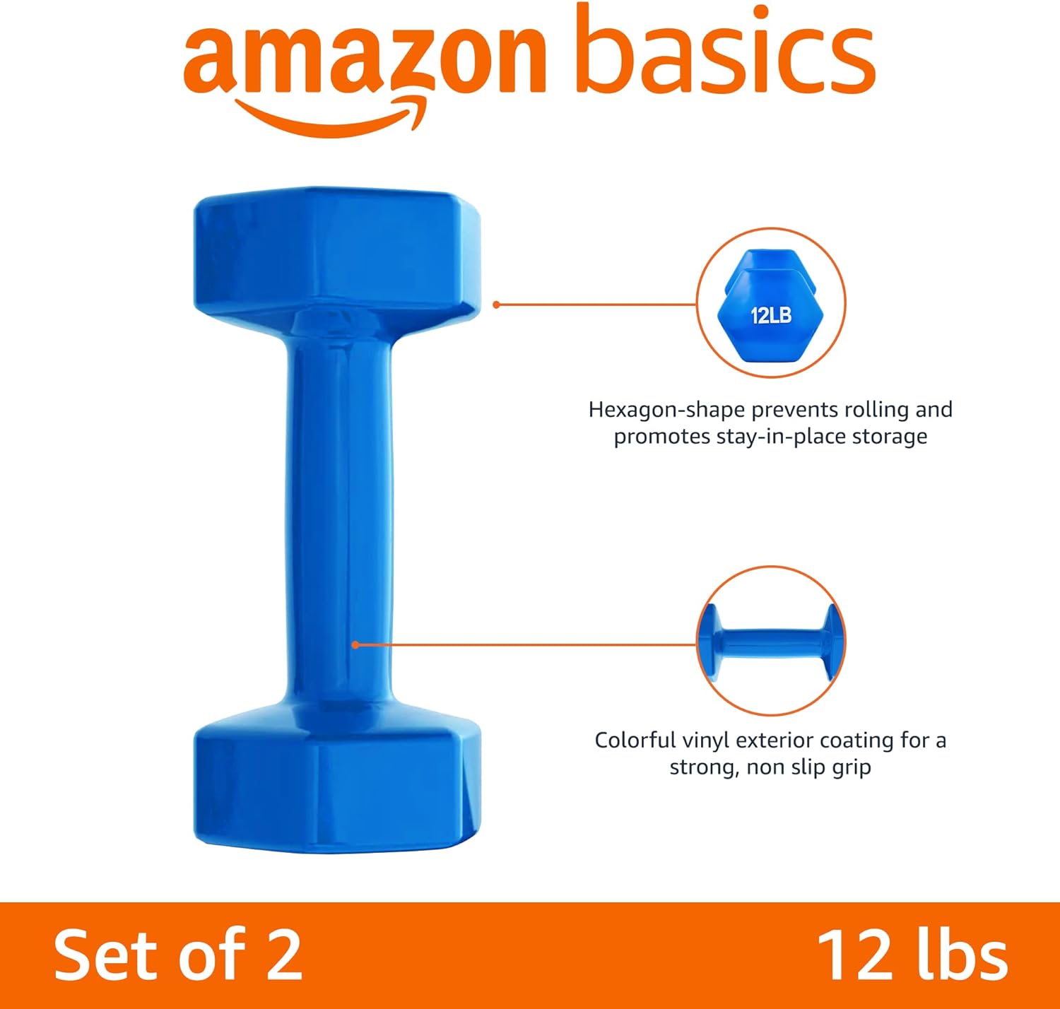 Amazon Basics Vinyl Coated Hexagon Workout Dumbbell Hand Weight - Set of 2