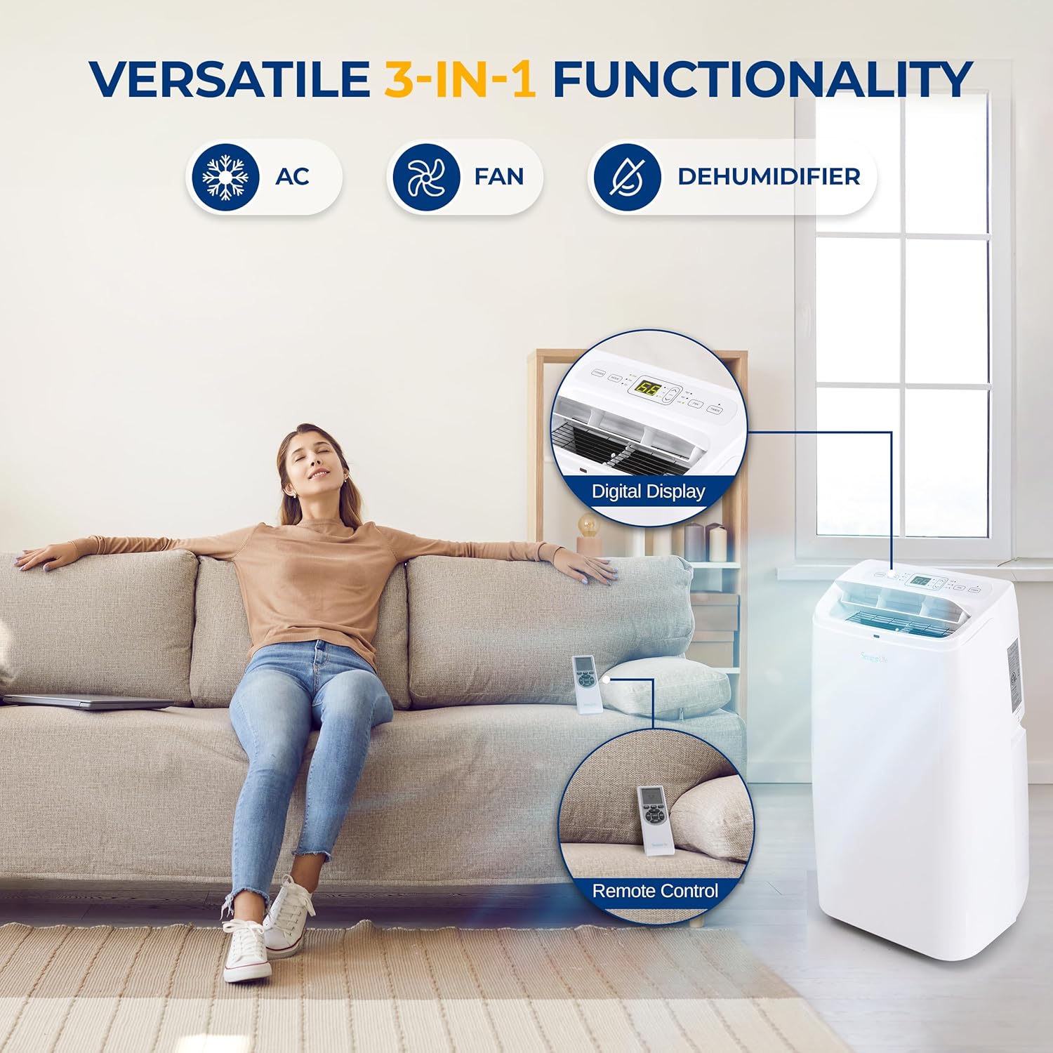 SereneLife Small Air Conditioner Portable 12,000 BTU with Built-in Dehumidifier - Portable AC unit for rooms up to 550 sq ft - Remote Control, Window Mount Exhaust Kit