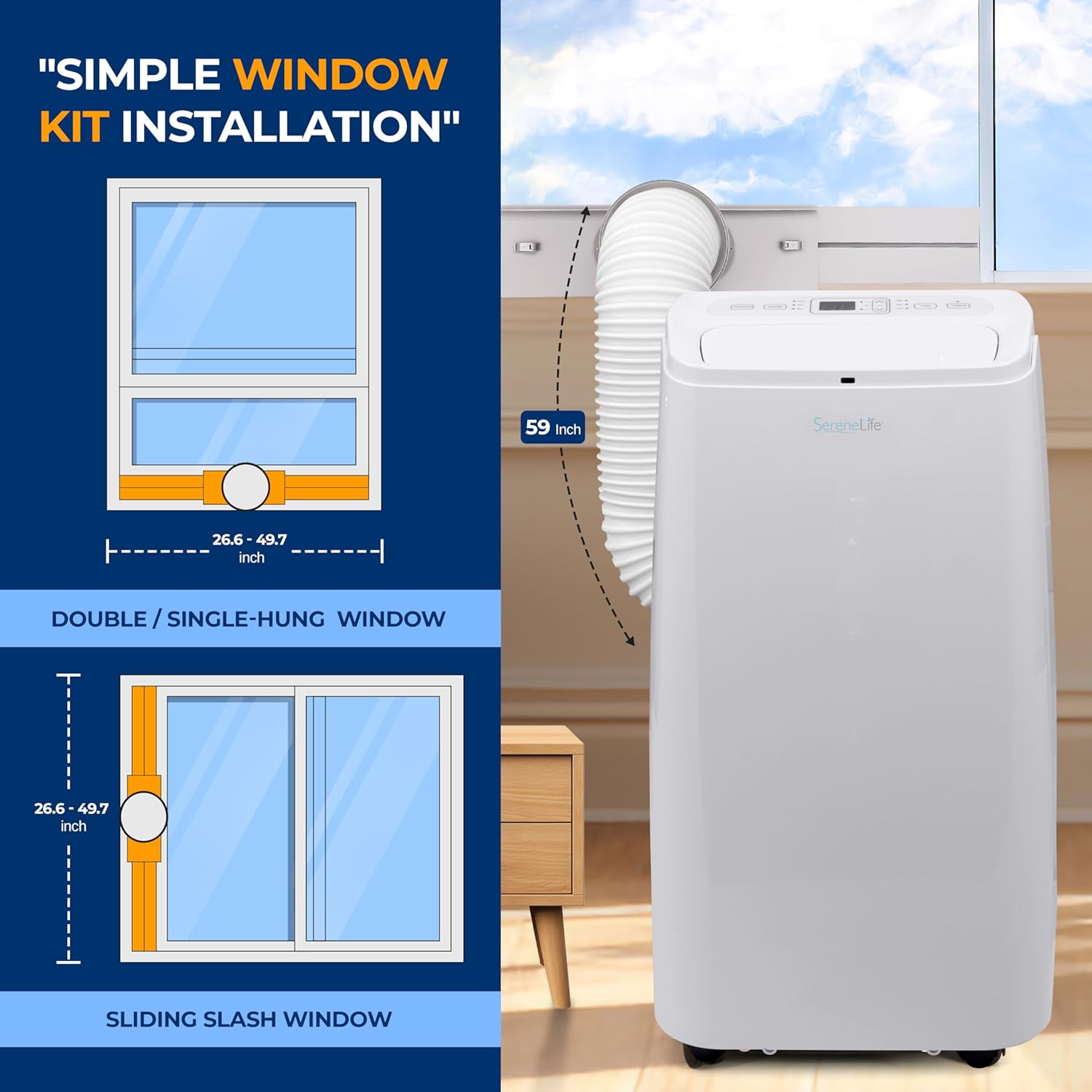 SereneLife Small Air Conditioner Portable 12,000 BTU with Built-in Dehumidifier - Portable AC unit for rooms up to 550 sq ft - Remote Control, Window Mount Exhaust Kit