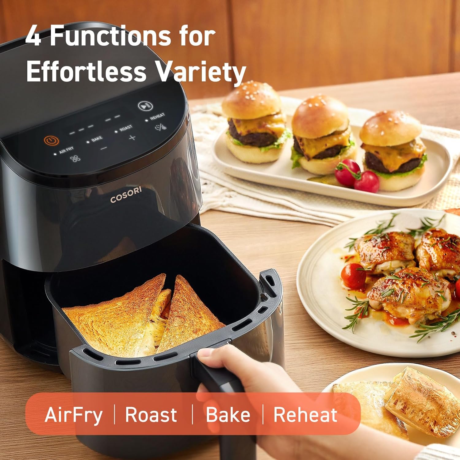 COSORI Air Fryer Compact 2.1Qt, Small Mini Airfryer that Easy to Use with 4-in-1 Reheat, Bake, Roast Function, 97% Less Oil, 30 In-App Recipes with Nutrition Facts, Nonstick & Dishwasher Safe Basket