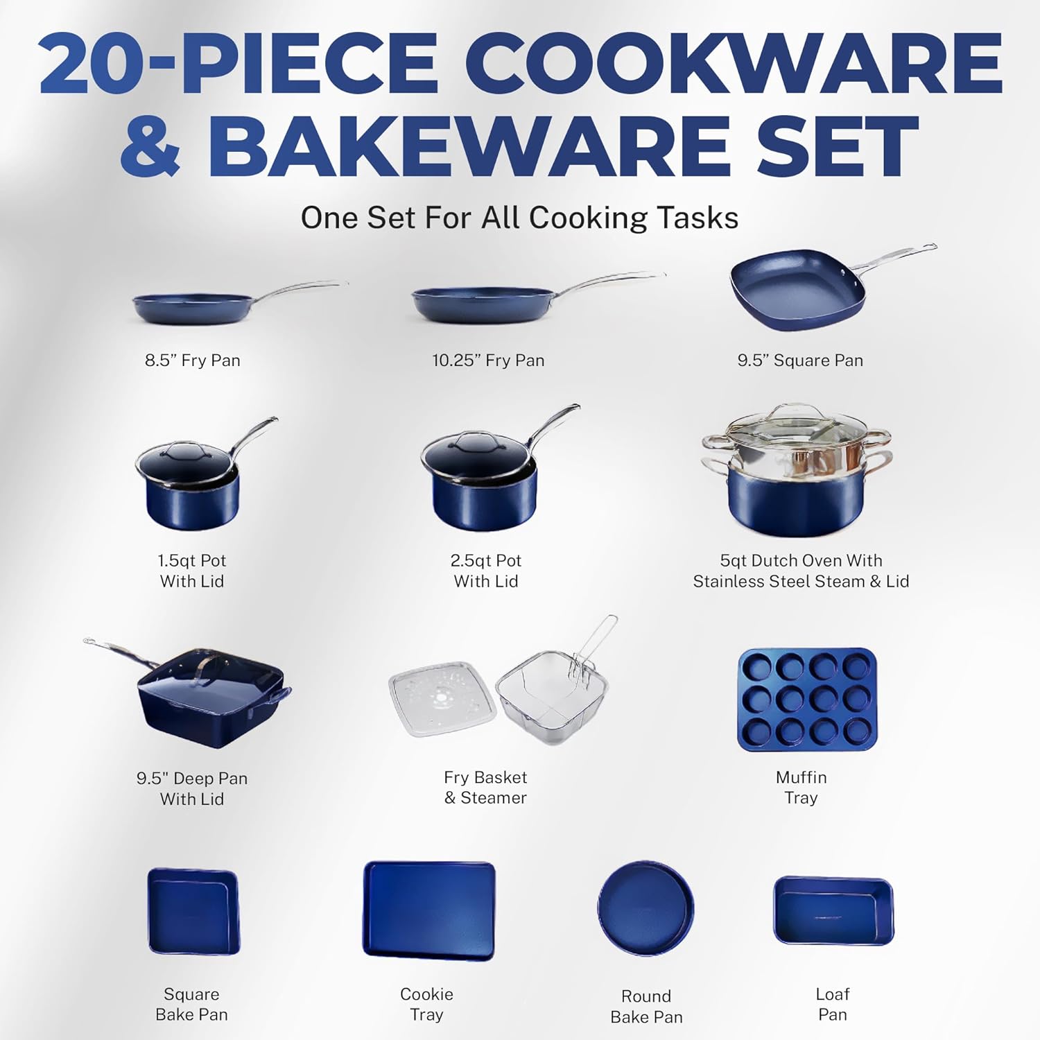 GRANITESTONE 20 Pc Kitchen Pots and Pans Set Non Stick Cookware Set, Kitchen Cookware Sets, Granite Nonstick Cookware Set, Diamond Coated Non Toxic Cookware Set, Oven & Dishwasher Safe - Blue…