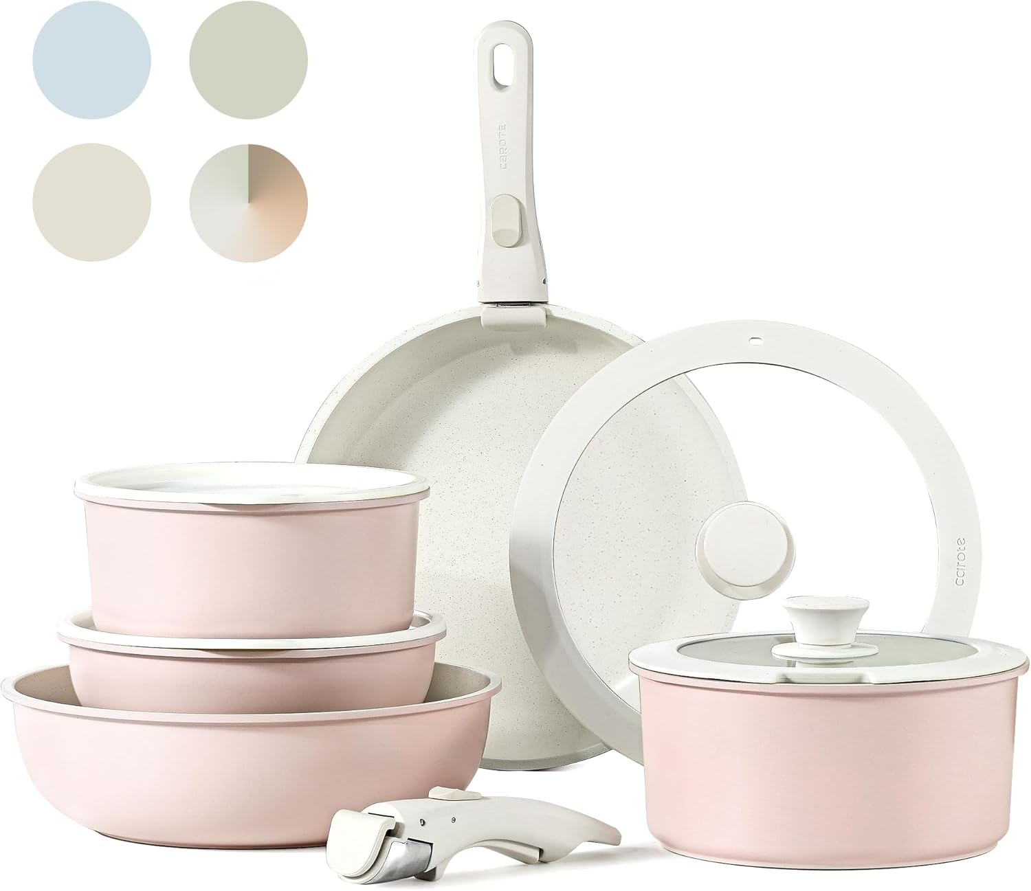 CAROTE 11pc Nonstick Cookware Set: Detachable Handles