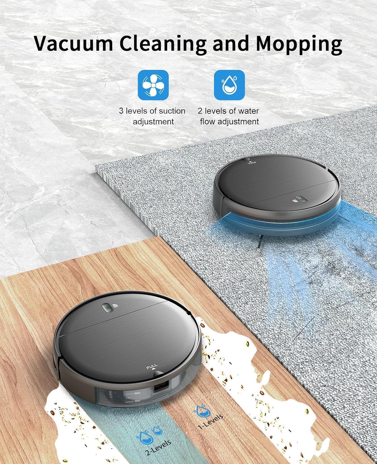 Robot Vacuum and Mop Combo, 2 in 1 Mopping Robot Vacuum Cleaner with Schedule, Wi-Fi/App, 1400Pa Max Suction, Self-Charging Robotic Vacuum, Slim, Ideal for Hard Floor, Pet Hair, Low-Pile Carpet