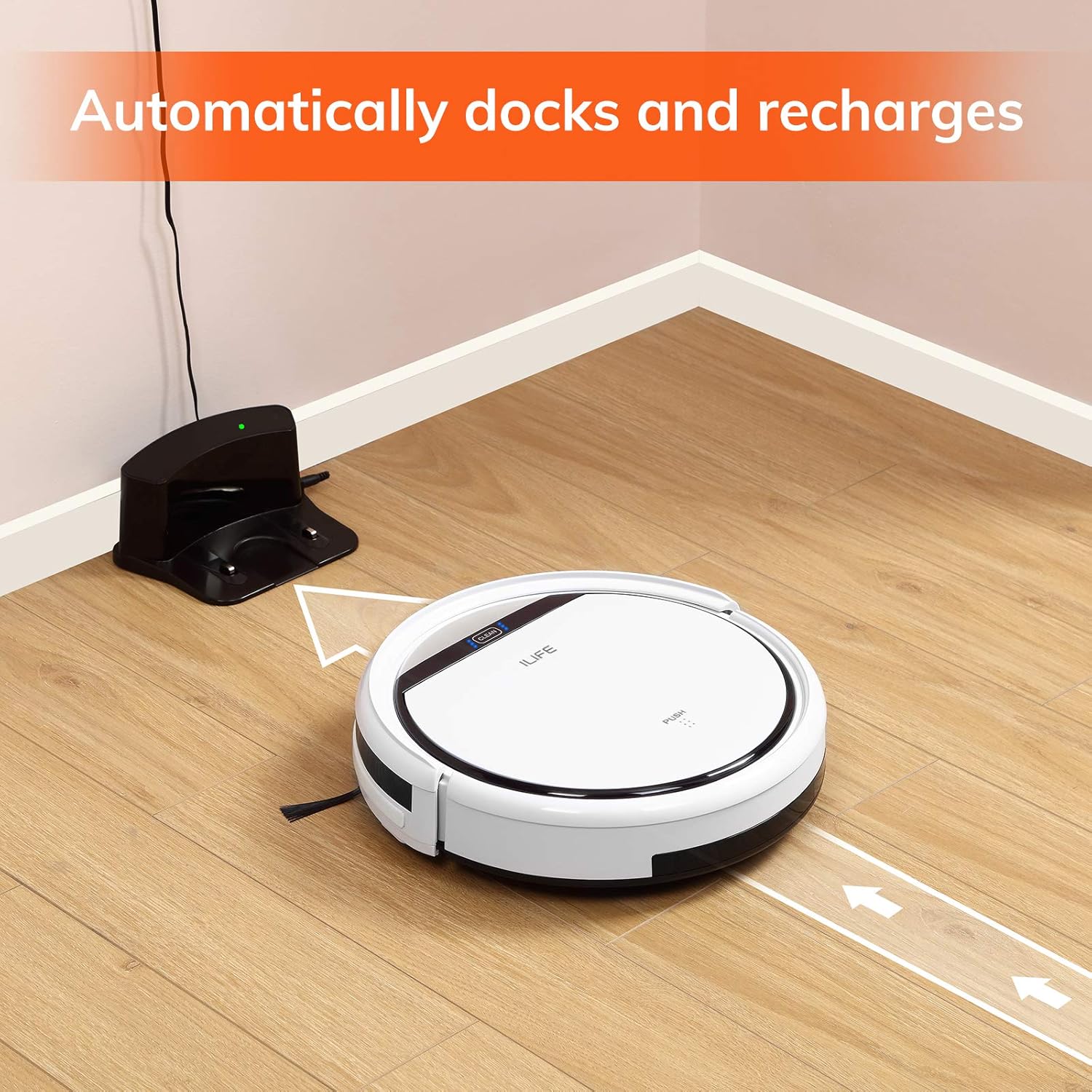 ILIFE V3s Pro Robot Vacuum Cleaner, Tangle-free Suction , Slim, Automatic Self-Charging Robotic Vacuum Cleaner, Daily Schedule Cleaning, Ideal For Pet Hair，Hard Floor and Low Pile Carpet,Pearl White