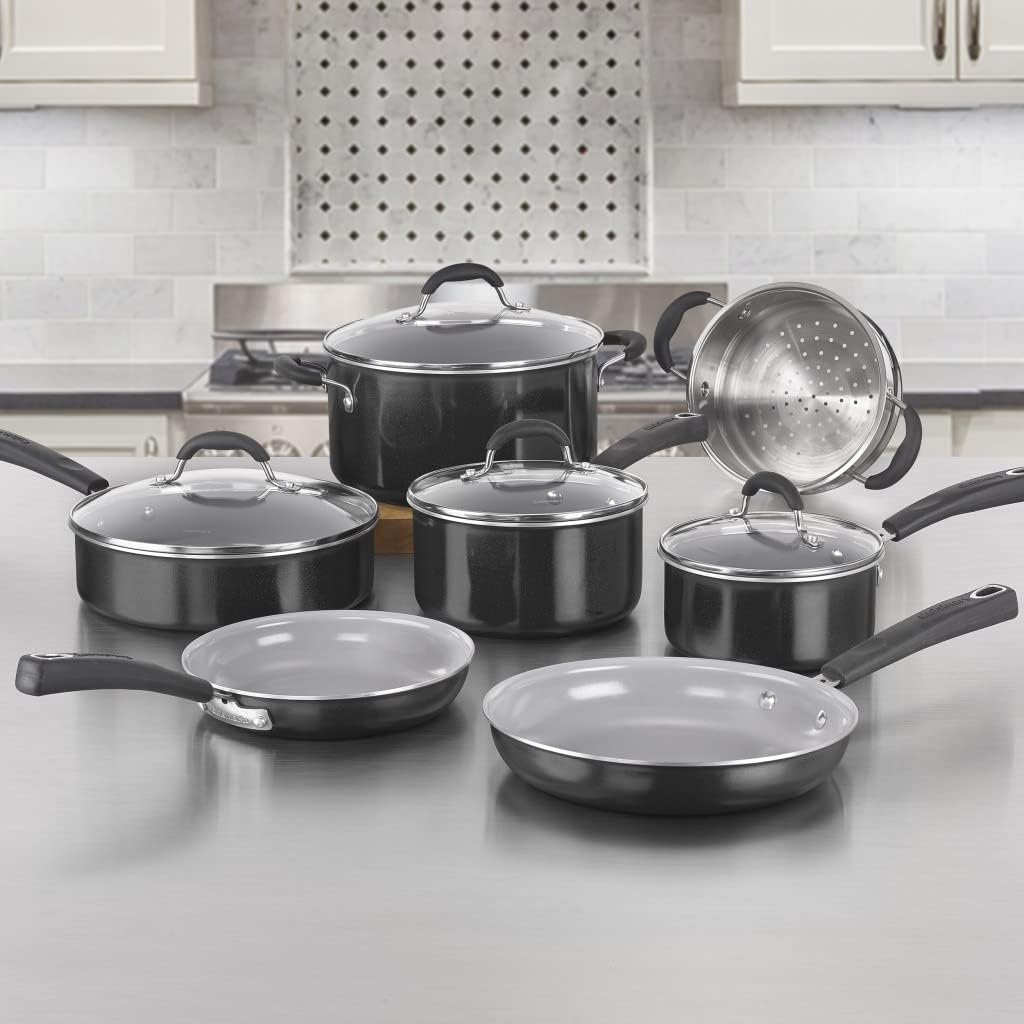 Cuisinart 11-Piece Nonstick Cookware Set, Ceramica XT, Black, 733-30H