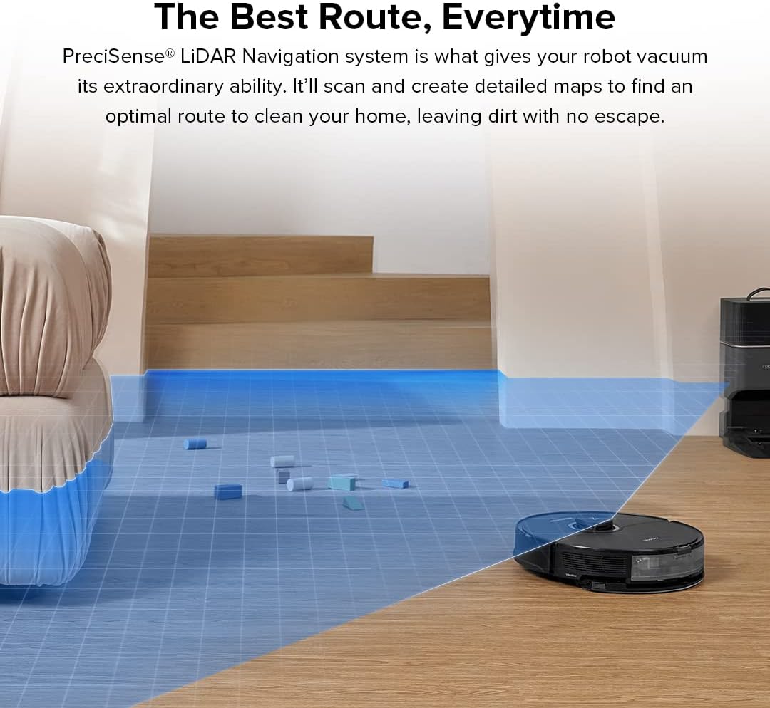 roborock S8+ Robot Vacuum, Sonic Mop with Self-Empty Dock, Stores up to 60-Days of Dust, Auto Lifting Mop, Ultrasonic Carpet Detection, 6000Pa Suction, Black