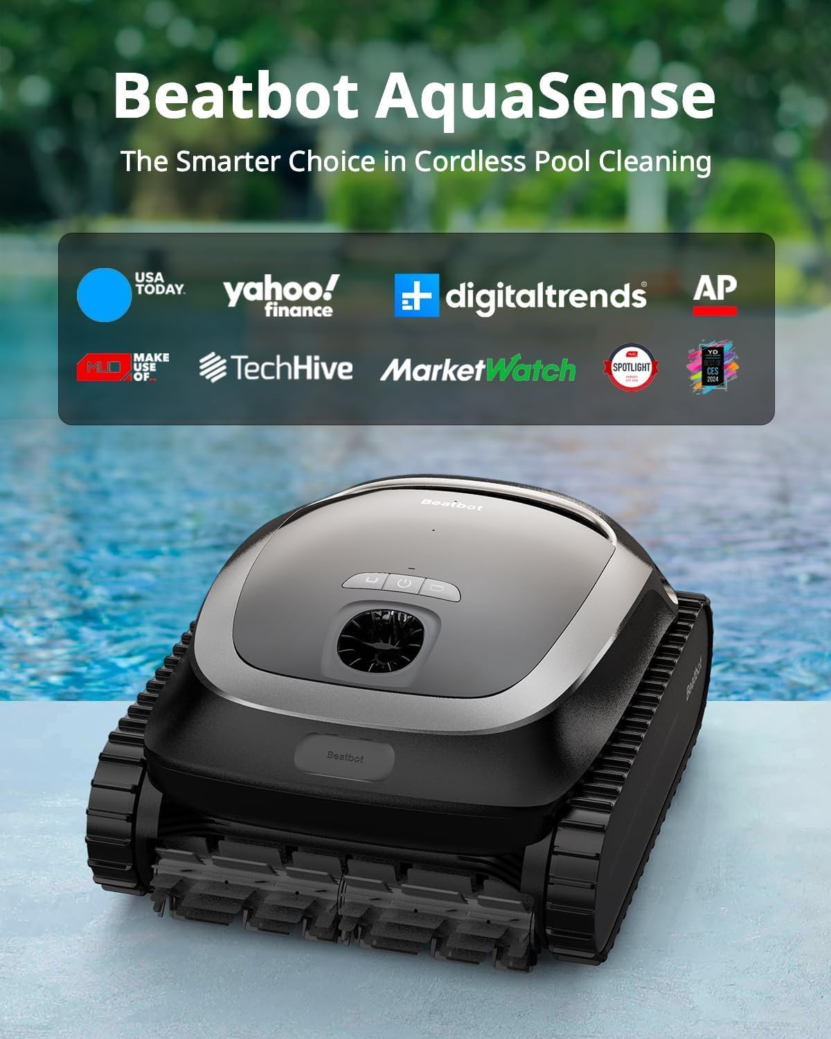 AquaSense Cordless Robotic Pool Vacuum Cleaner - Intelligent Path Opimization, Cleans Floor, Walls, and Waterline - Suitable for above & In-Ground Pools up to 2,260 sq.ft.