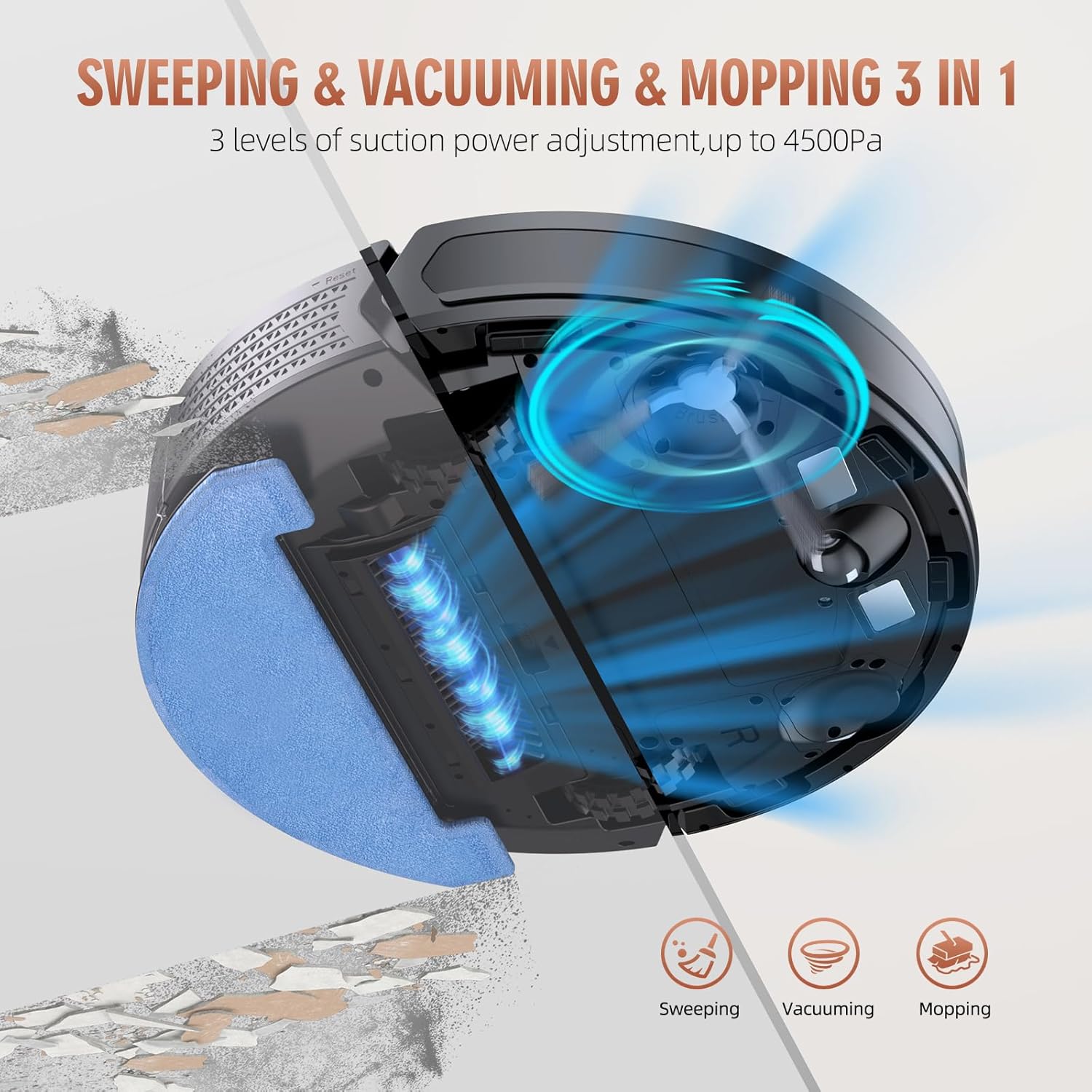 3-in-1 Robot Vacuum and Mop Combo, Self Emptying Station for 60 Days, Robotic Vacuum Cleaner with LiDAR Navigation & Max Strong 4500Pa Suction, WiFi/App/Alexa Self-Charging Replaceable Dust Bag