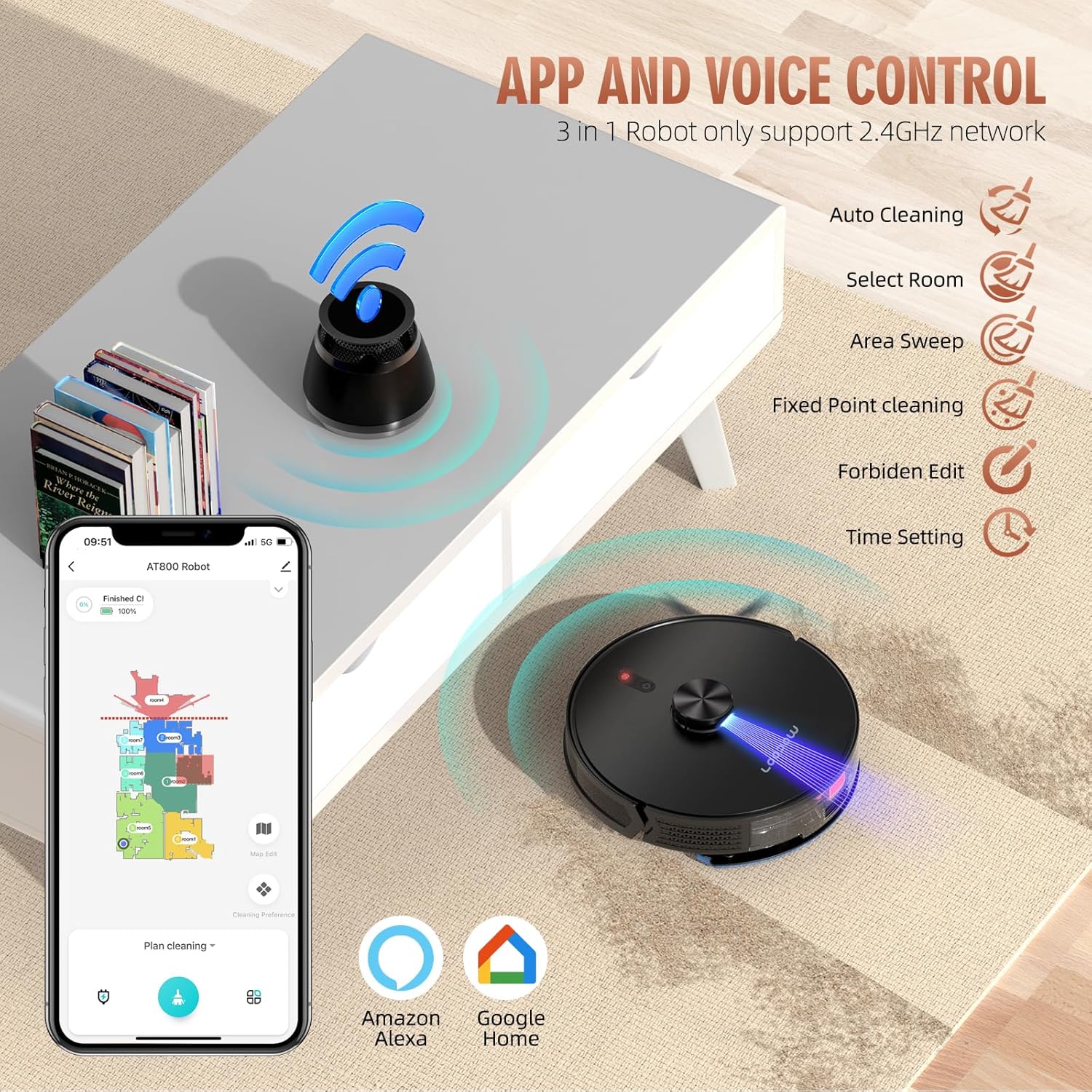 3-in-1 Robot Vacuum and Mop Combo, Self Emptying Station for 60 Days, Robotic Vacuum Cleaner with LiDAR Navigation & Max Strong 4500Pa Suction, WiFi/App/Alexa Self-Charging Replaceable Dust Bag