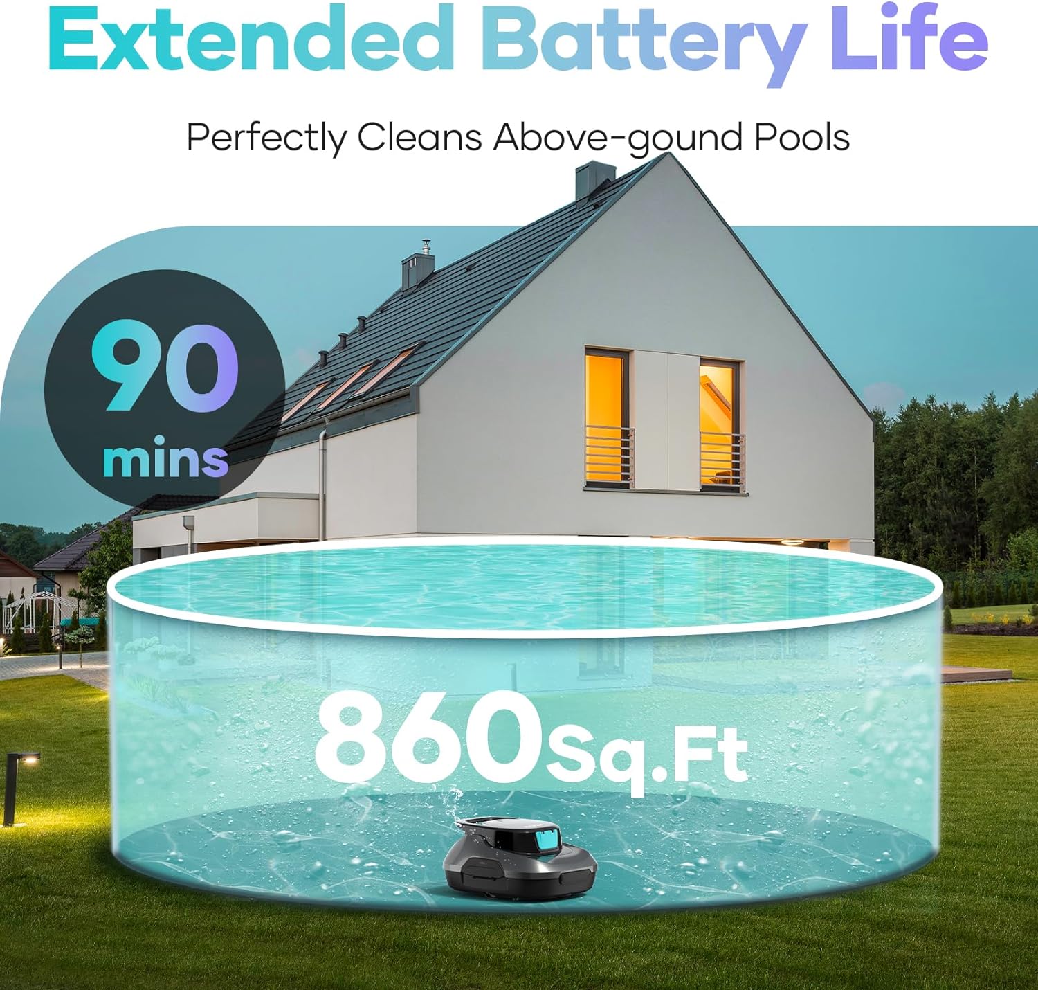 AIPER Robotic Pool Cleaner, Cordless Pool Robot Vacuum, Automatic Cleaning with Self-Parking Function, 90-Min Battey Life, Ideal for above Ground Pools Up to 860 Sq.ft (40 Feet), Dark Gray